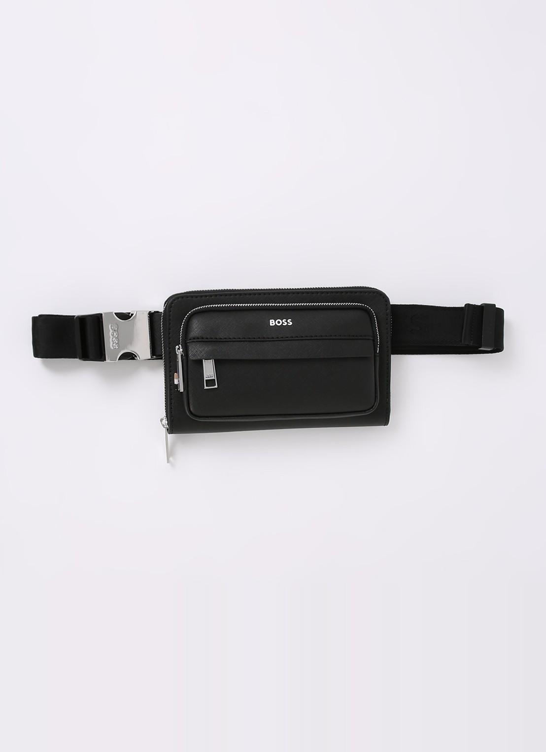 BOSS Zair crossbodytas van leer met logo - voorkant 2 zwart