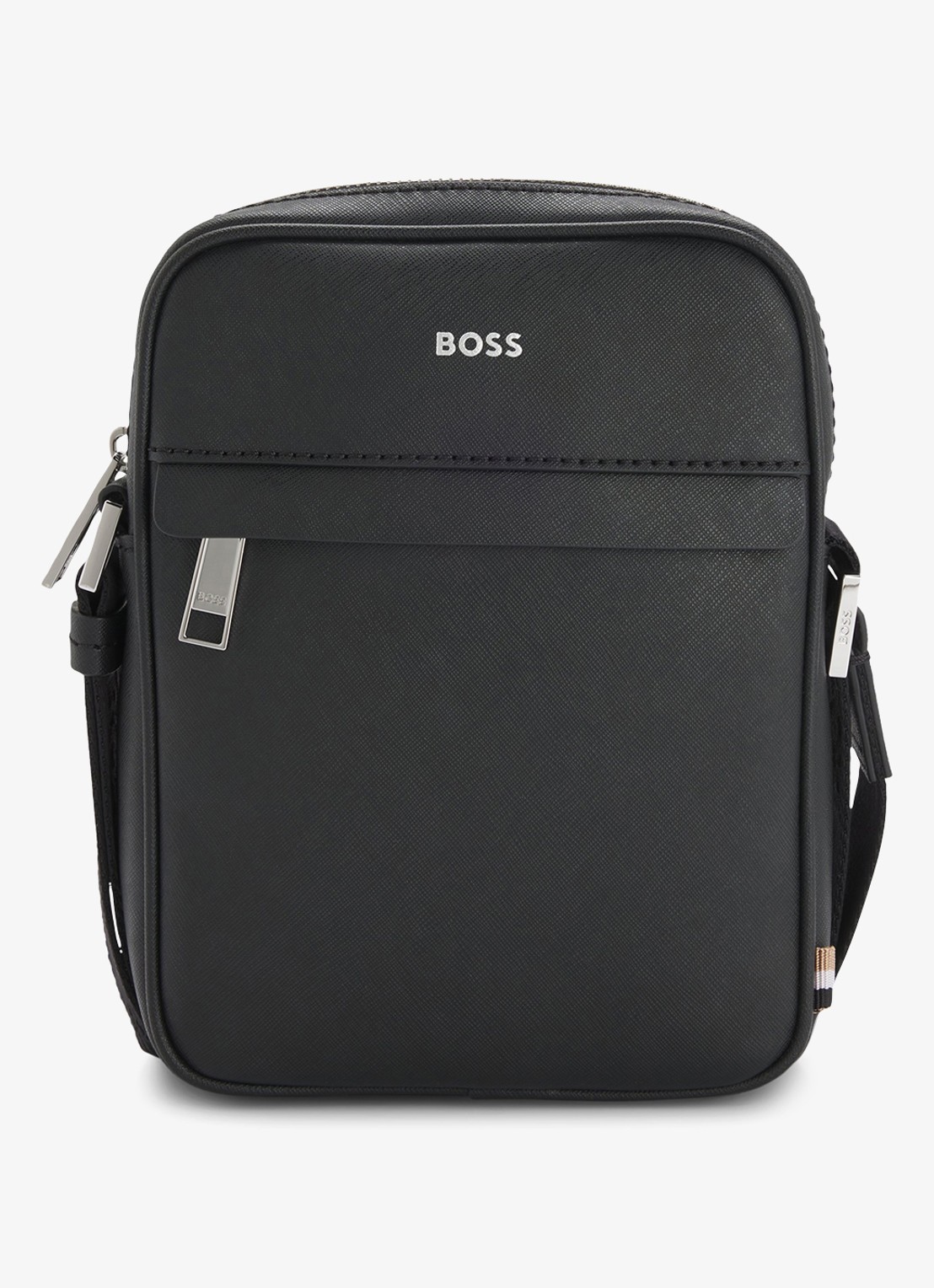 BOSS Zair crossbodytas van leer - voorkant 2 zwart