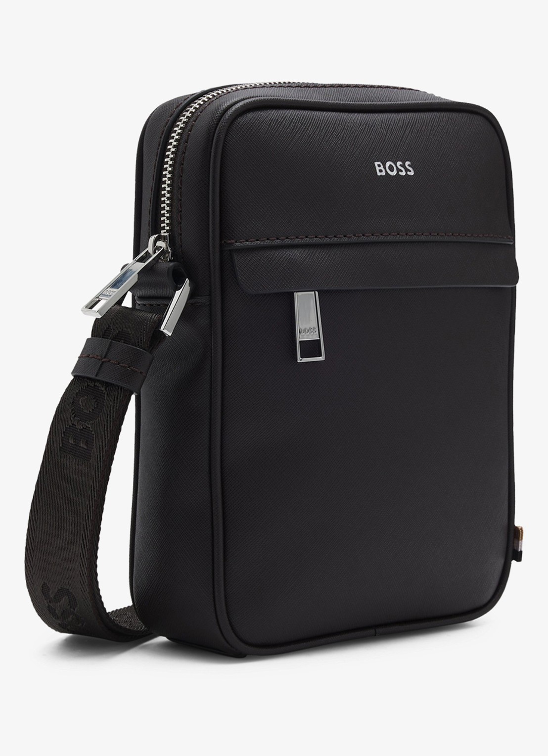 BOSS Zair crossbodytas van leer - detail 2 donkerbruin