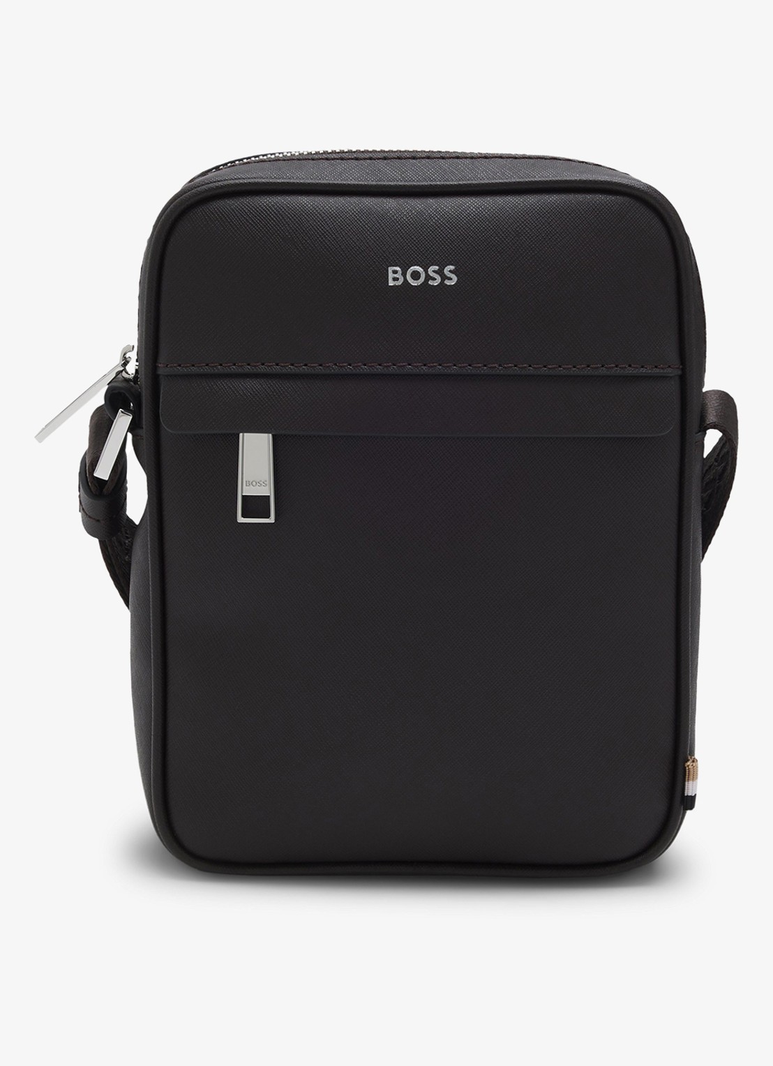 BOSS Zair crossbodytas van leer - voorkant 3 donkerbruin