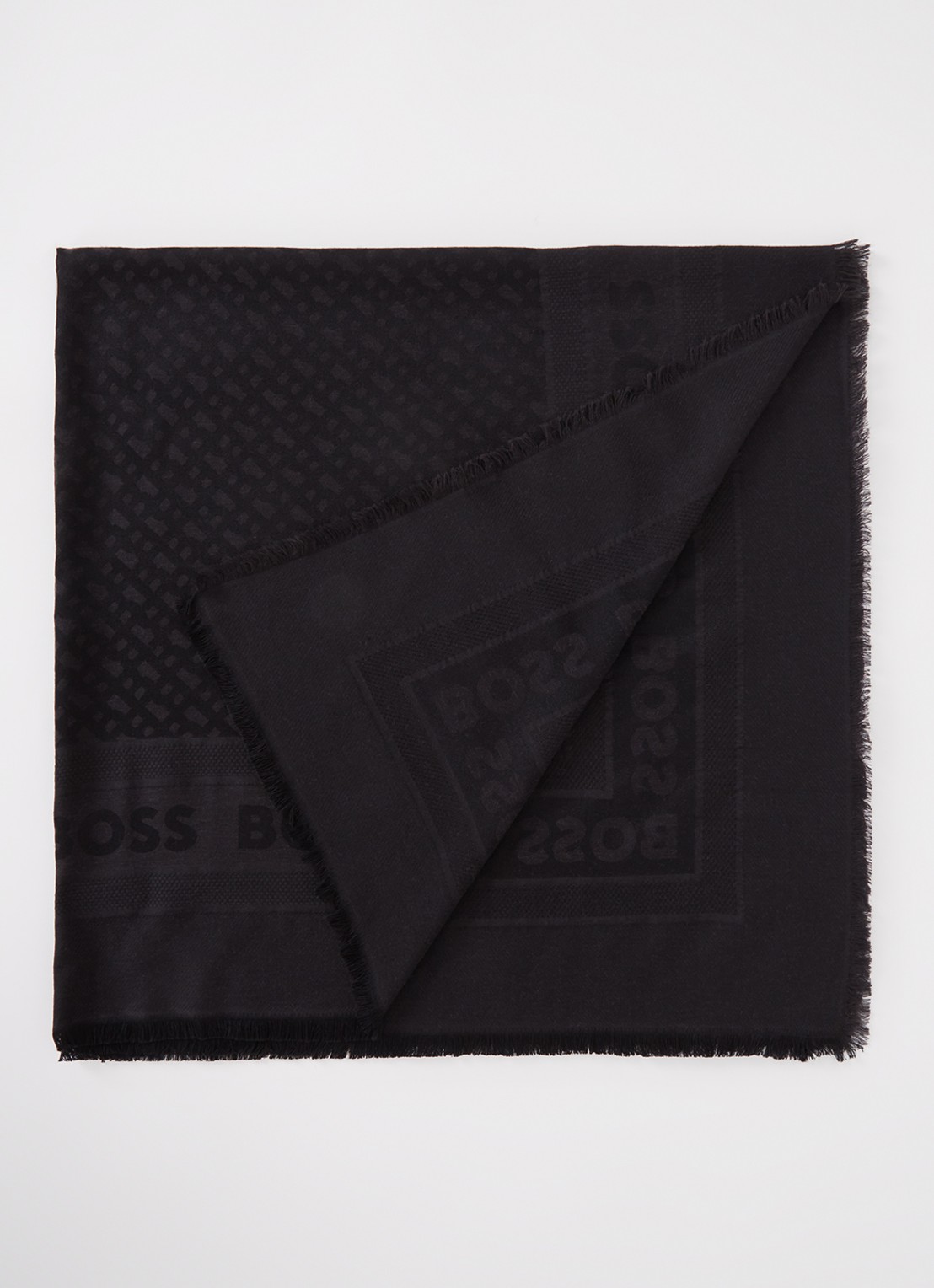 BOSS Zelma sjaal in zijdeblend met logoprint 110 x 110 cm - voorkant black-001 / zwart