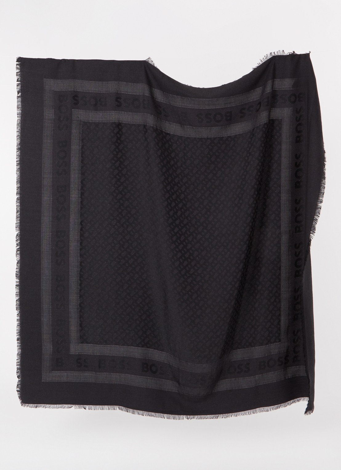 BOSS Zelma sjaal in zijdeblend met logoprint 110 x 110 cm - voorkant 2 black-001 / zwart