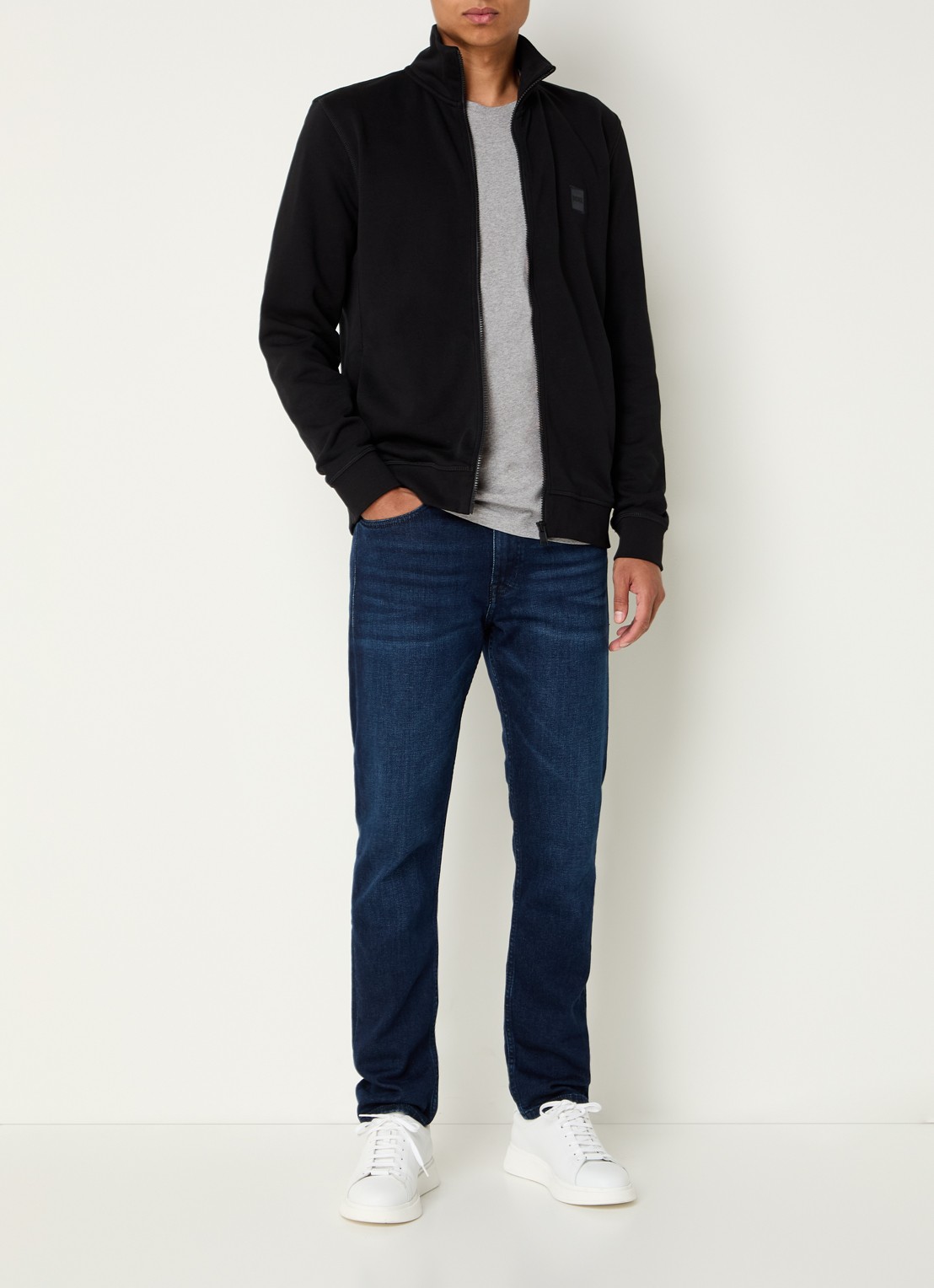 BOSS Zestart sweatvest met logo - voorkant 3 zwart
