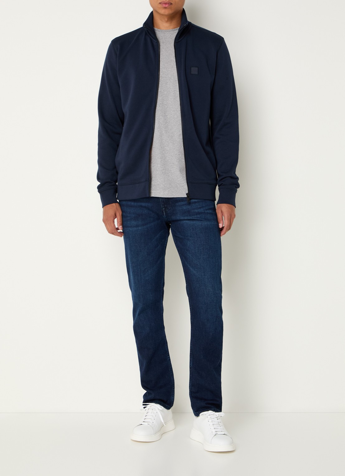 BOSS Zestart sweatvest met logo - voorkant 3 indigo