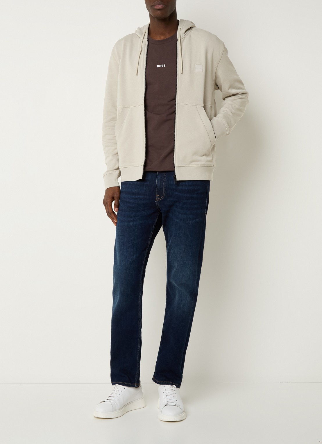 BOSS Zetalky sweatvest met logo - voorkant 5 beige