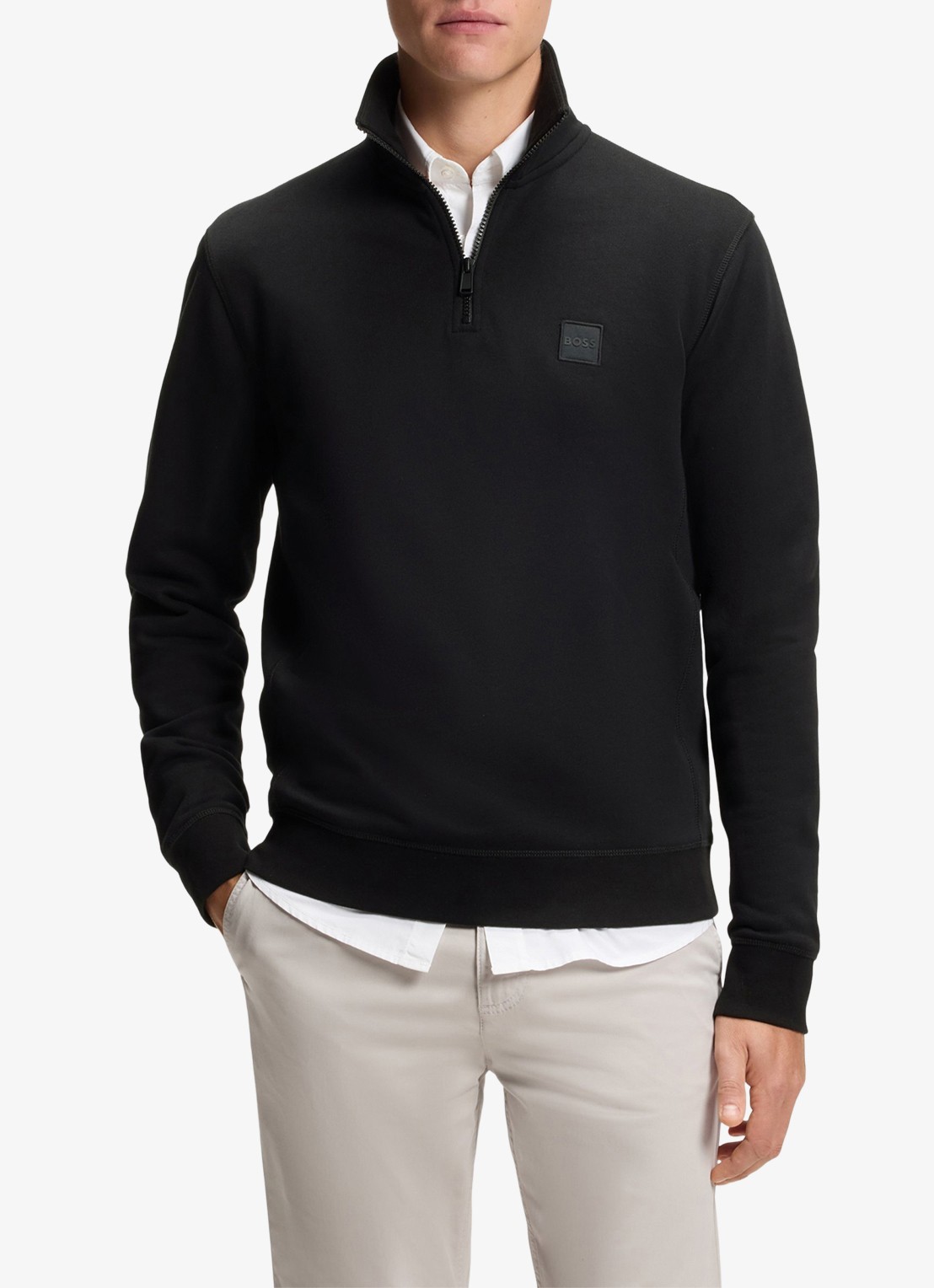 BOSS Zetrust sweater met logo en halve rits  - detail 6 black-001 / zwart
