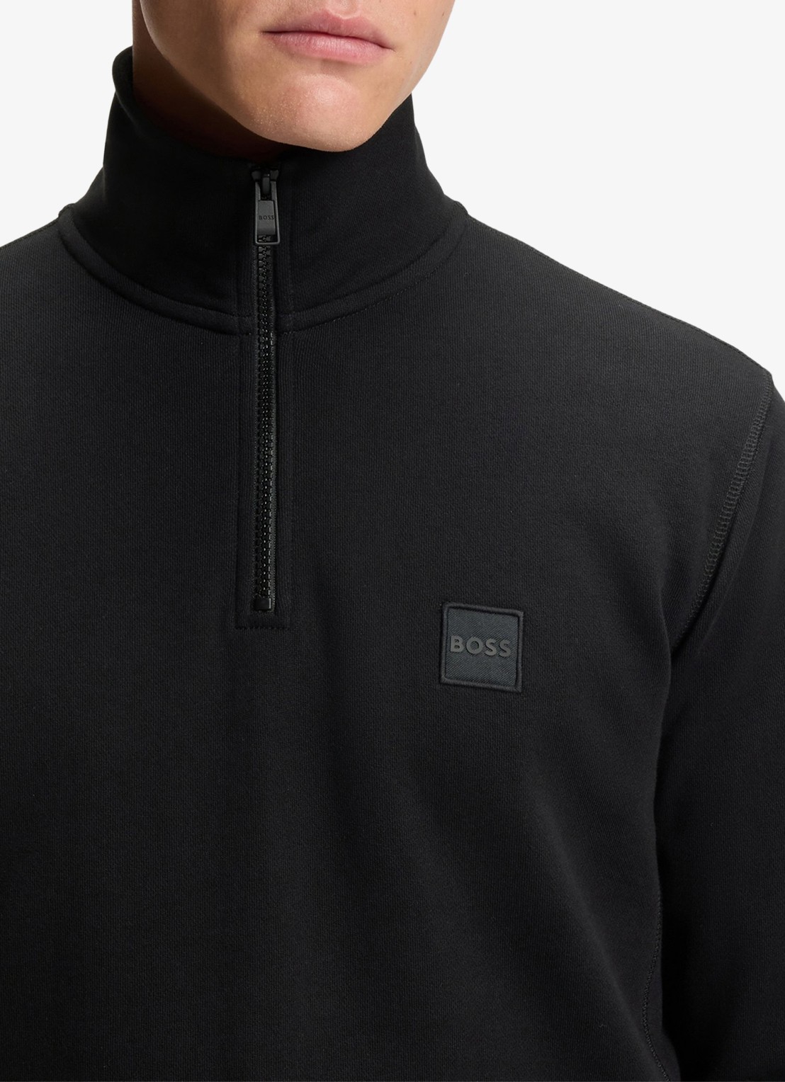BOSS Zetrust sweater met logo en halve rits  - detail 7 black-001 / zwart