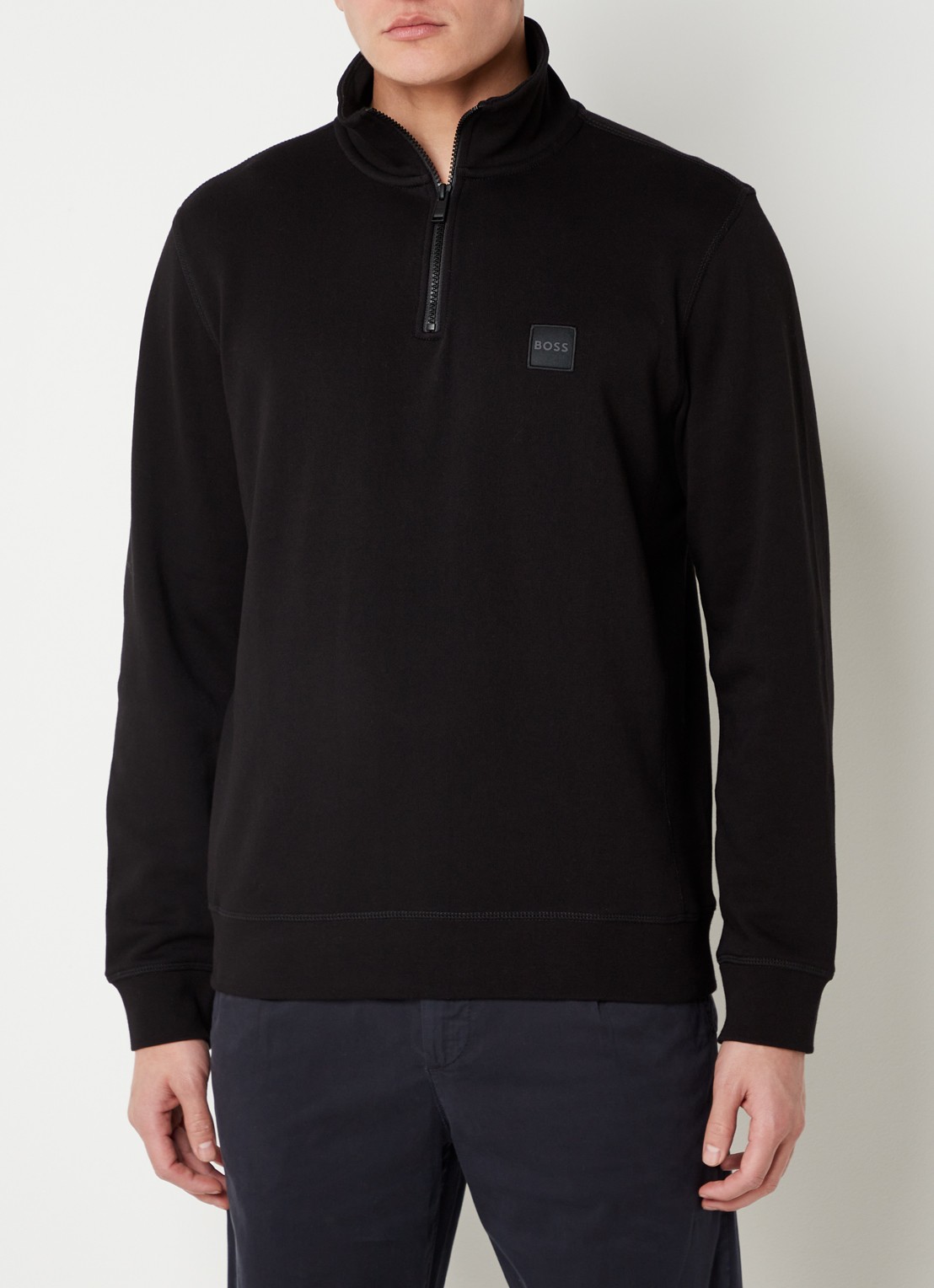 BOSS Zetrust sweater met logo en halve rits  - detail 8 black-001 / zwart