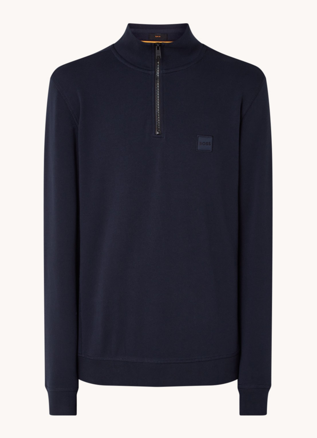 BOSS Zetrust sweater met logo en halve rits  - voorkant dark blue-404 / blauw
