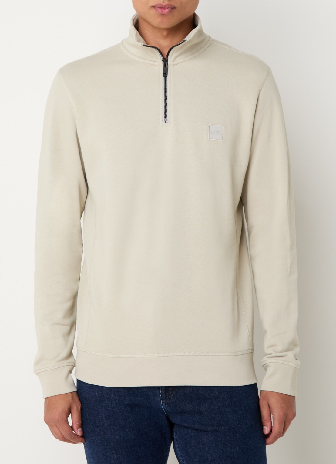 BOSS Zetrust sweater met logo en halve rits  - detail 3 light beige-271 / beige