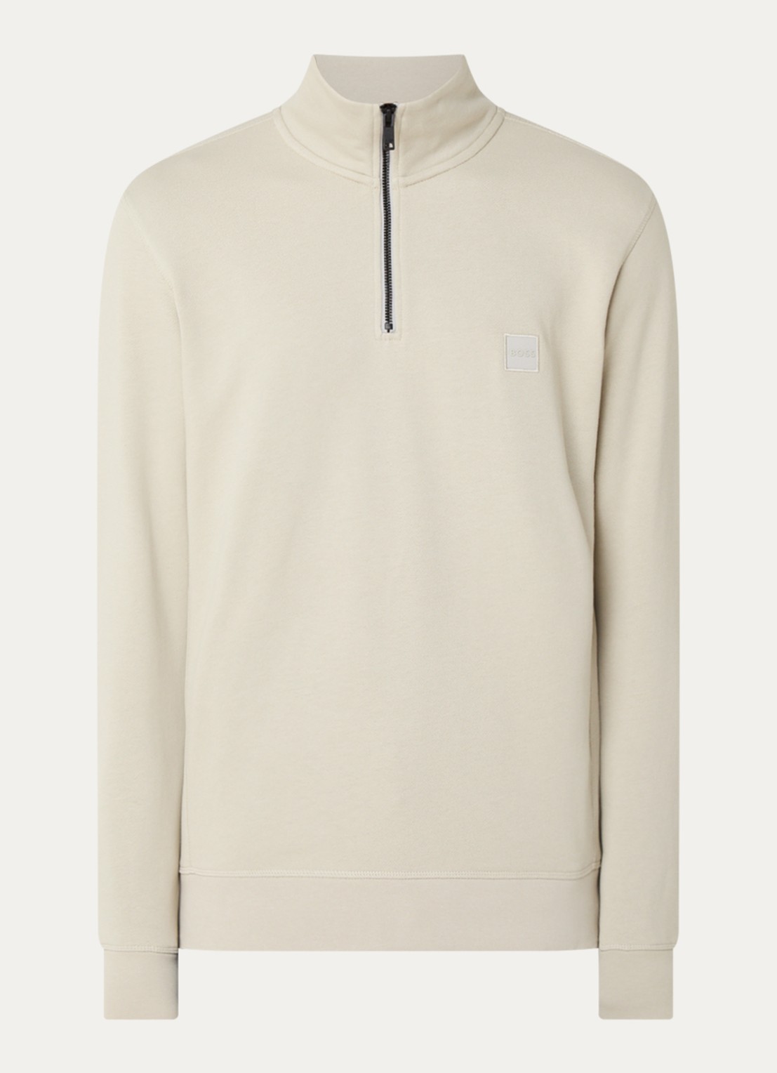 BOSS Zetrust sweater met logo en halve rits  - voorkant light beige-271 / beige