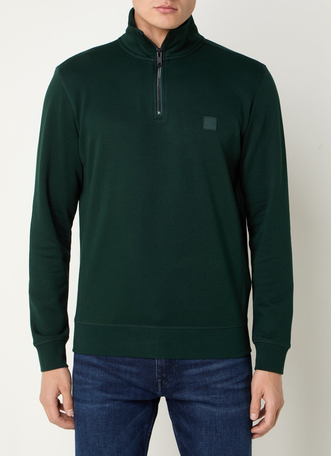 BOSS Zetrust sweater met logo en halve rits  - detail 4 open green-350 / groen