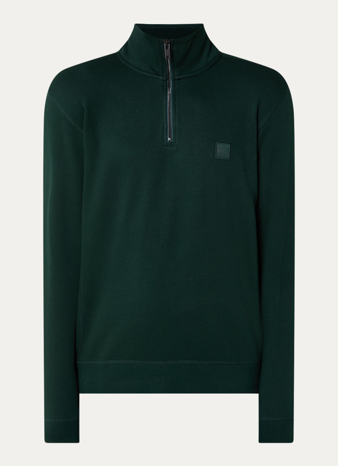 BOSS Zetrust sweater met logo en halve rits  - voorkant 2 open green-350 / groen