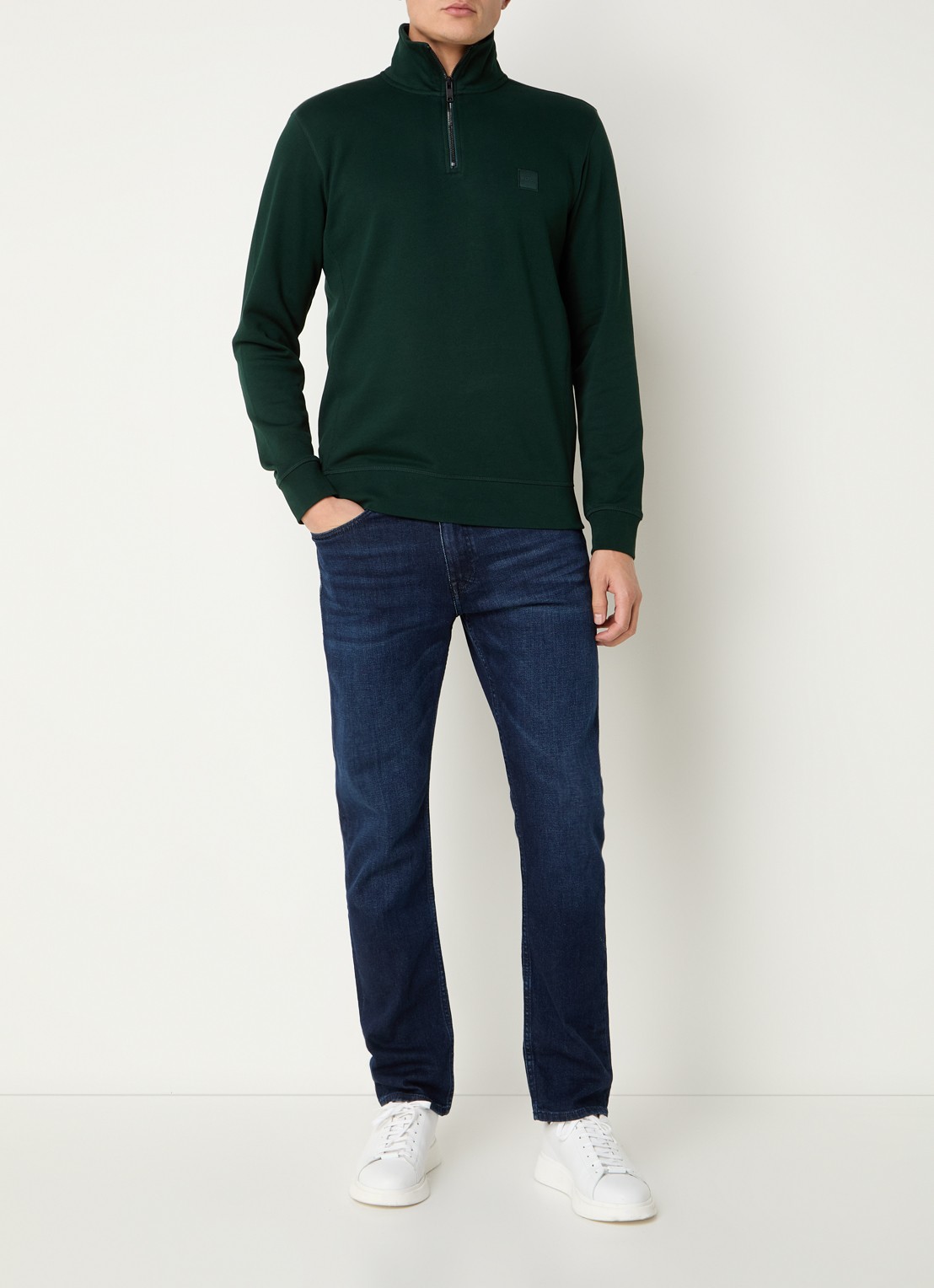 BOSS Zetrust sweater met logo en halve rits  - voorkant 3 open green-350 / groen