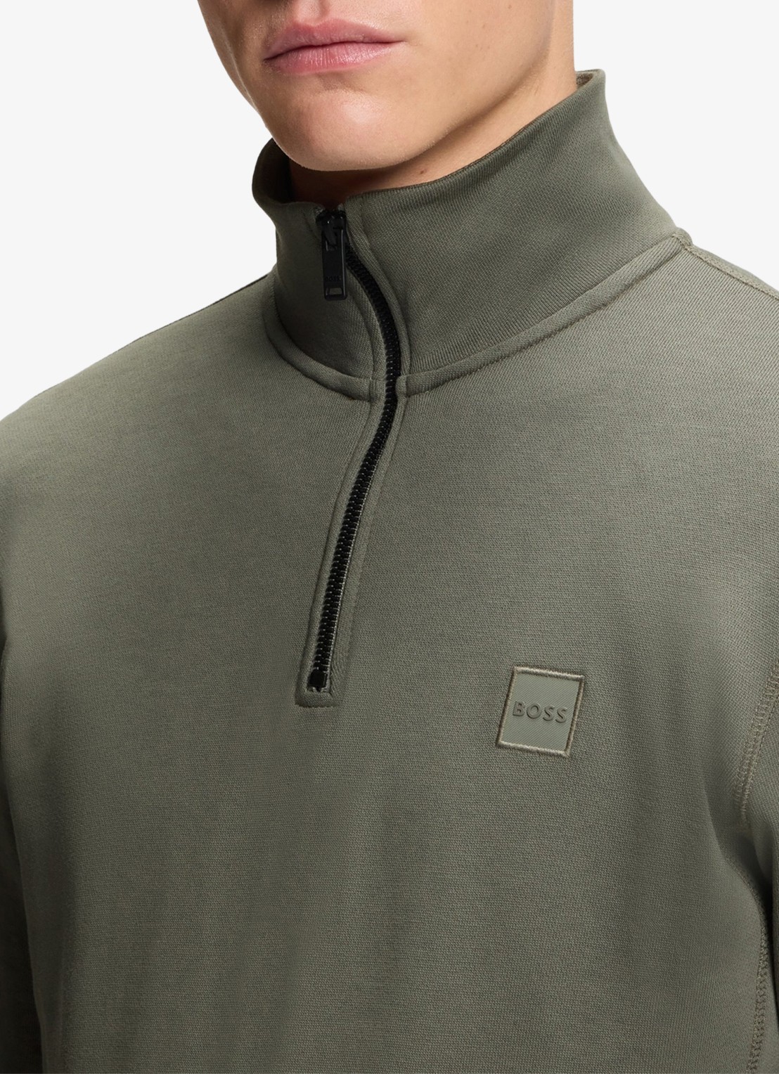 BOSS Zetrust sweater met logo en halve rits  - detail 2 open grey-076 / grijs
