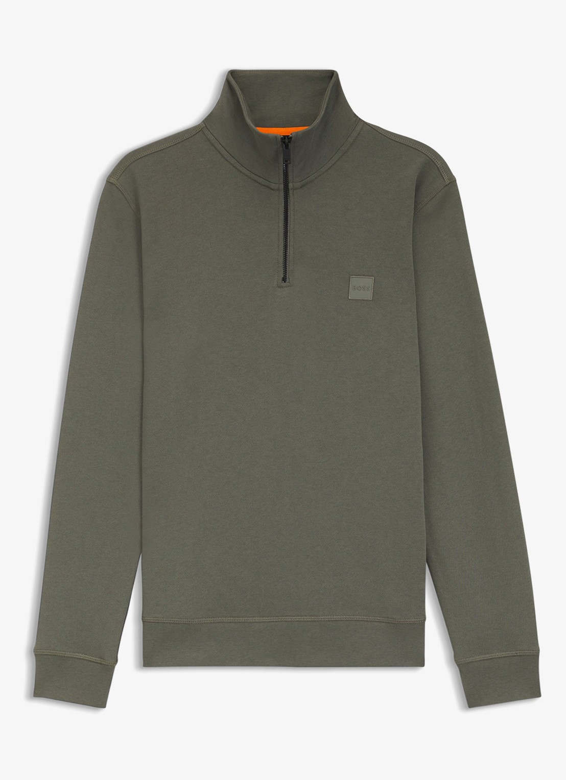 BOSS Zetrust sweater met logo en halve rits  - voorkant 4 open grey-076 / grijs