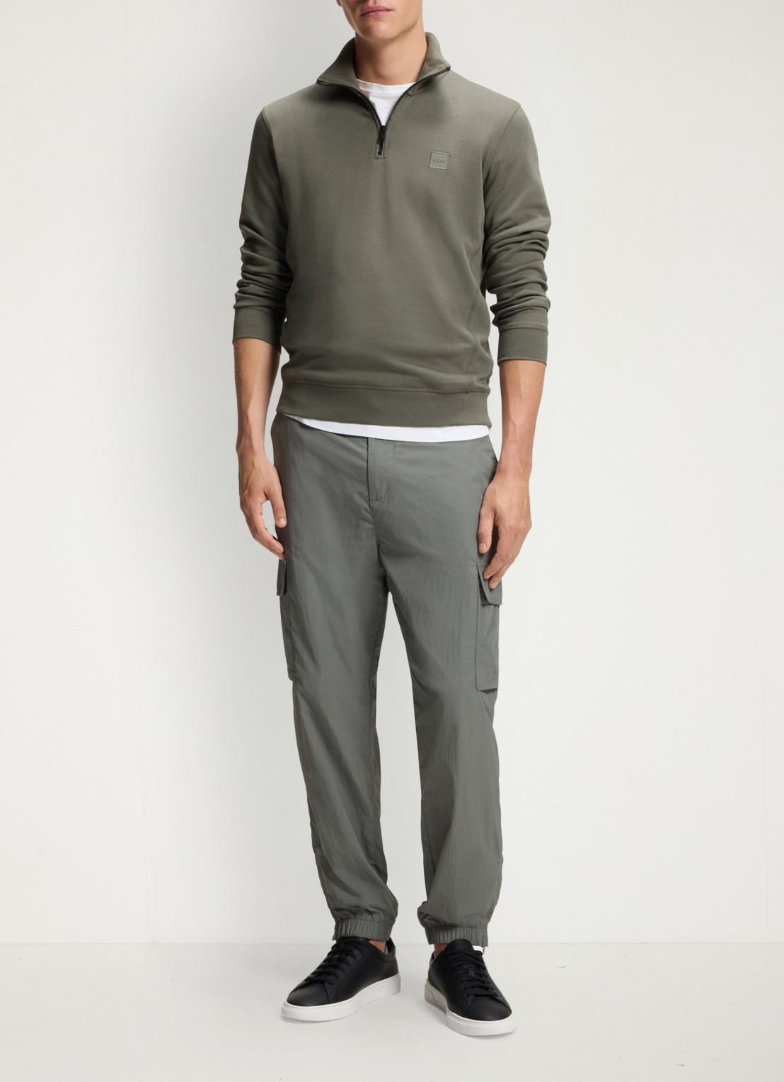 BOSS Zetrust sweater met logo en halve rits  - voorkant 5 open grey-076 / grijs