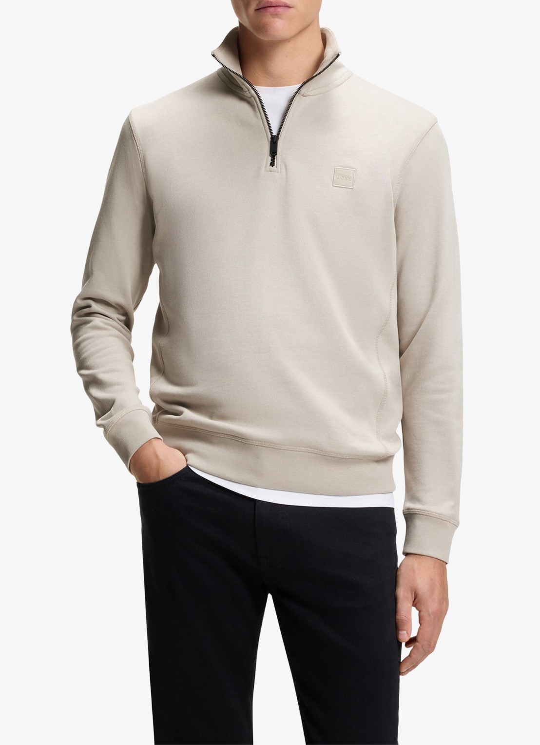 BOSS Zetrust sweater met logo en halve rits  - detail 3 open grey-070 / grijs