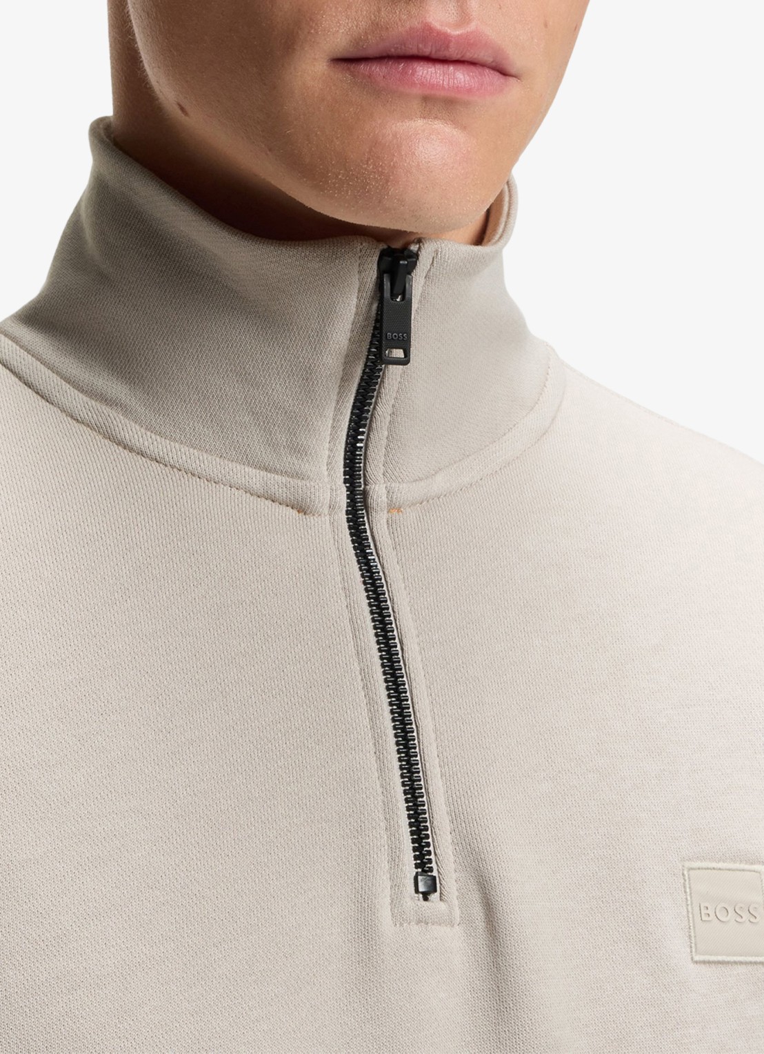 BOSS Zetrust sweater met logo en halve rits  - detail 4 open grey-070 / grijs