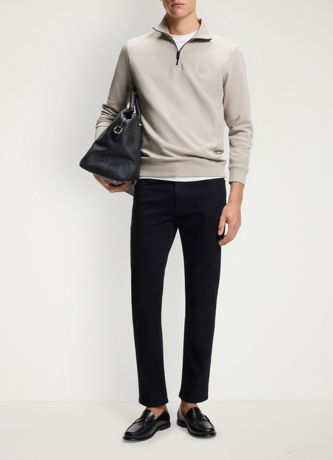 BOSS Zetrust sweater met logo en halve rits  - voorkant 2 open grey-070 / grijs