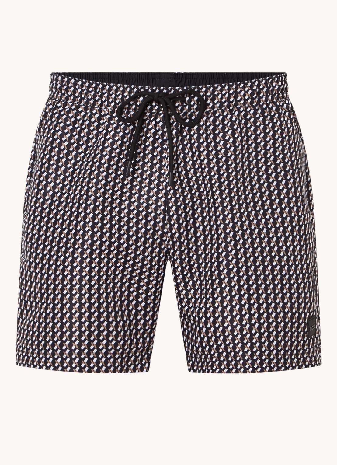 BOSS Zwemshort met microprint en logopatch - voorkant 2 black-001 / zwart