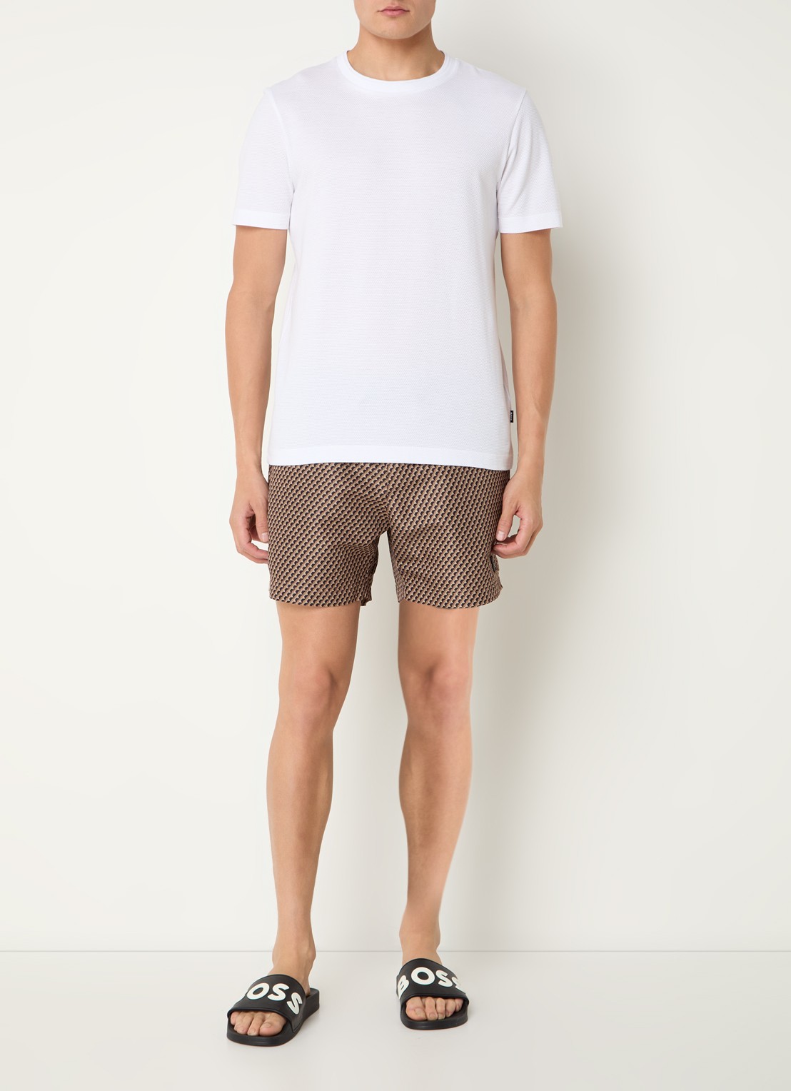BOSS Zwemshort met microprint en logopatch - voorkant 5 light beige-275 / beige