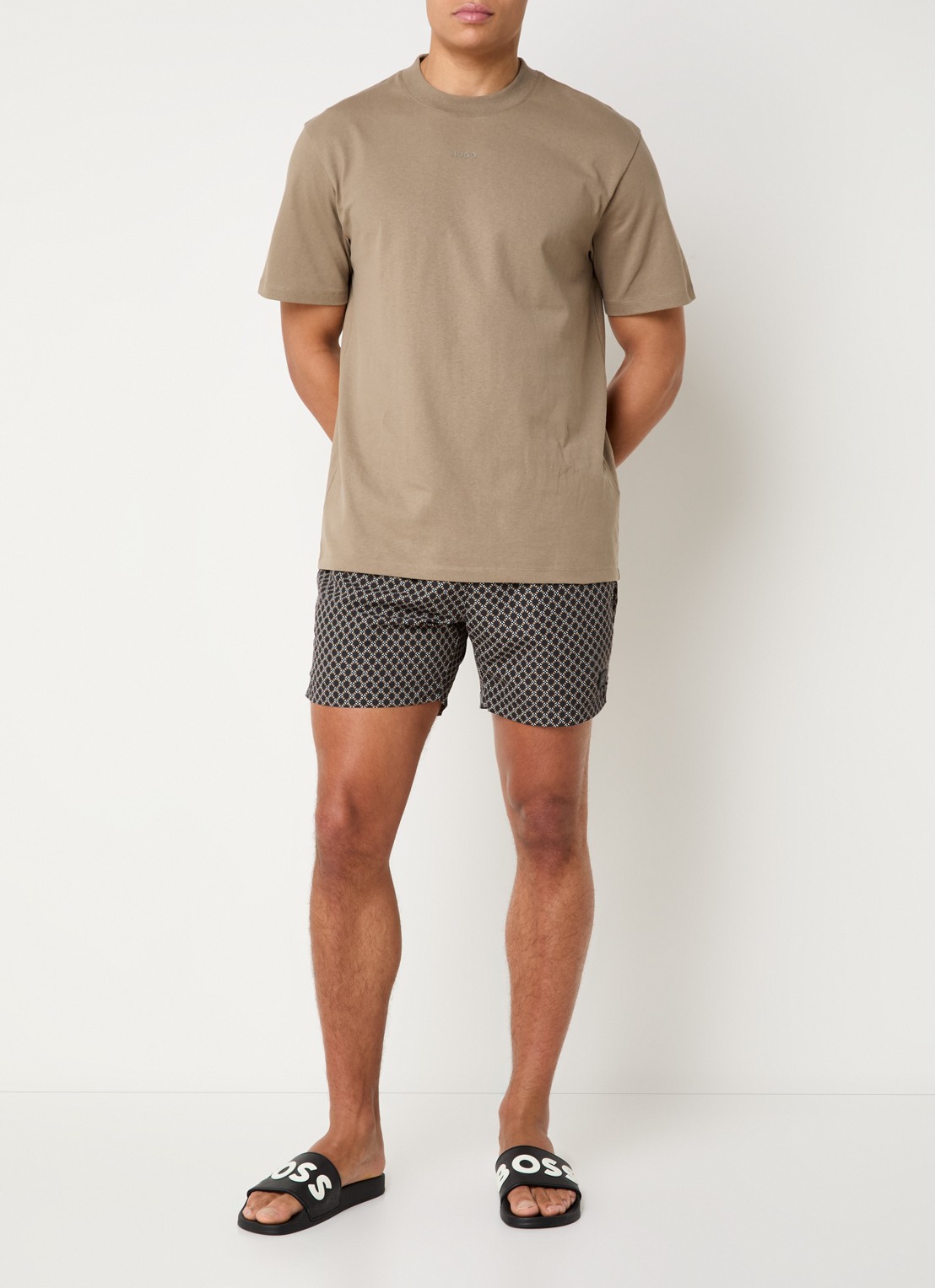 BOSS Zwemshort met microprint en logopatch - voorkant 2 black-002 / zwart