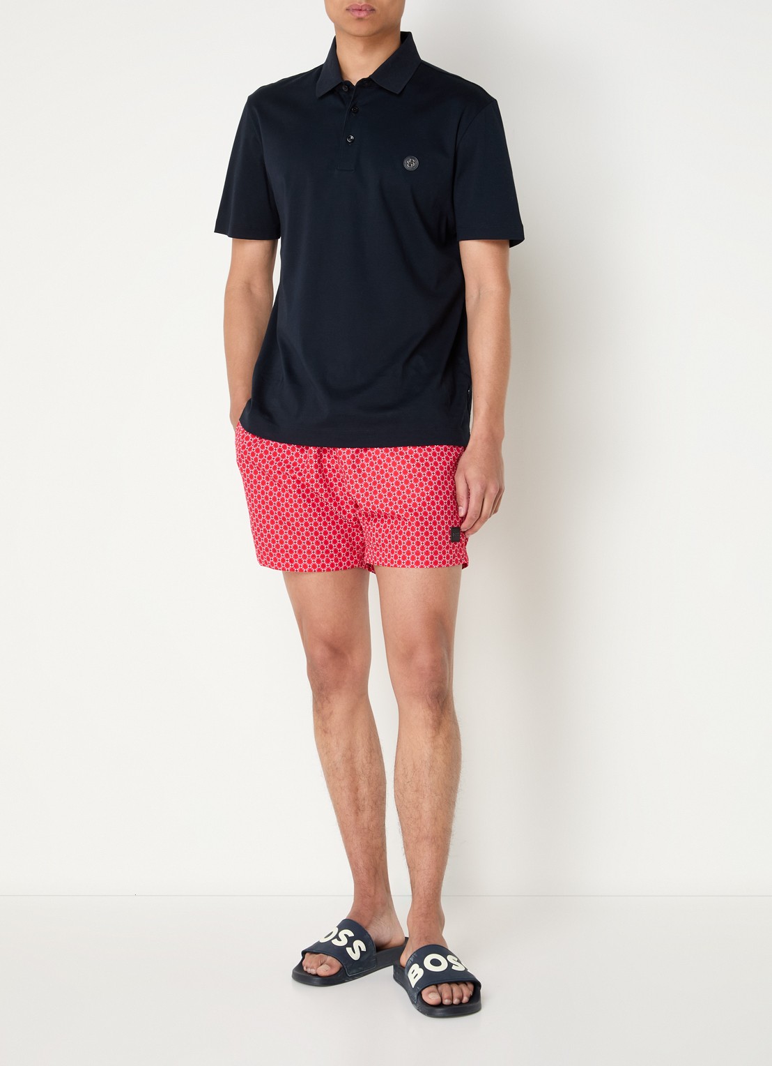 BOSS Zwemshort met microprint en logopatch - voorkant 3 medium red-610 / rood