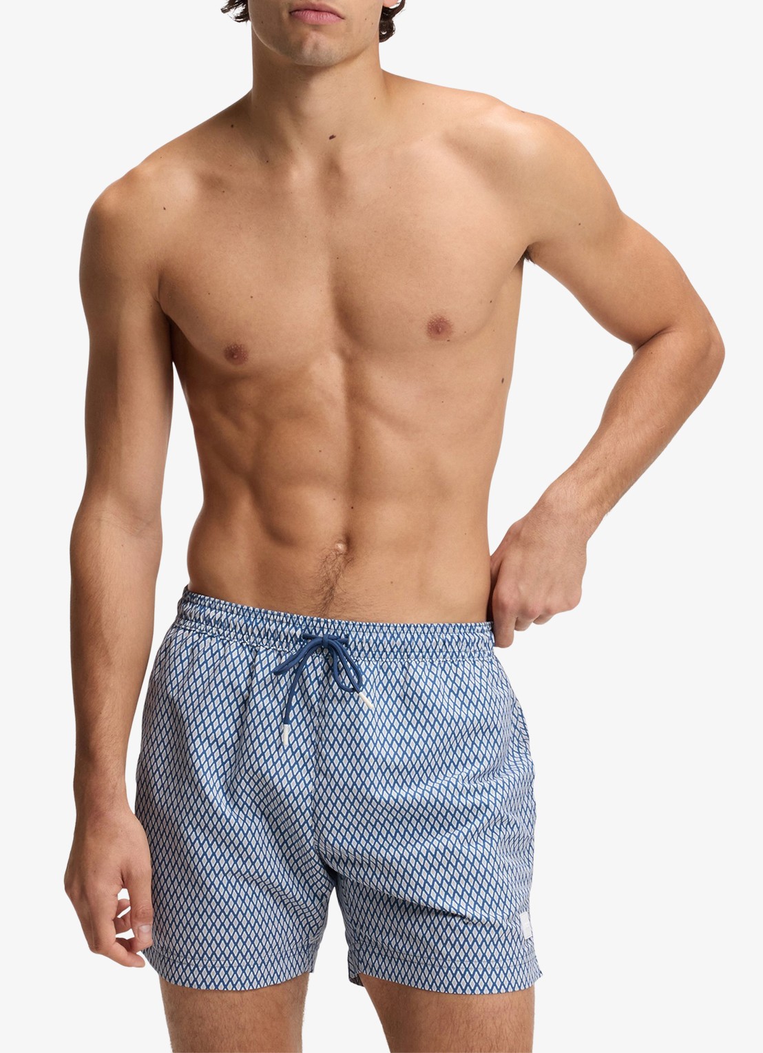 BOSS Zwemshort met microprint en logopatch - voorkant 3 open blue-462 / blauw