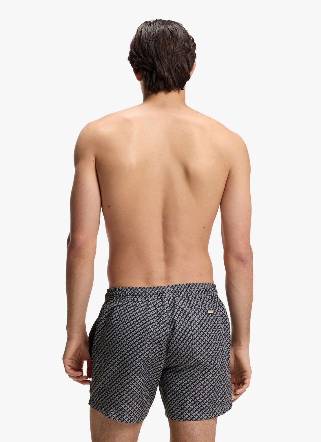 BOSS Zwemshort met microprint en logopatch - achterkant open grey-079 / grijs