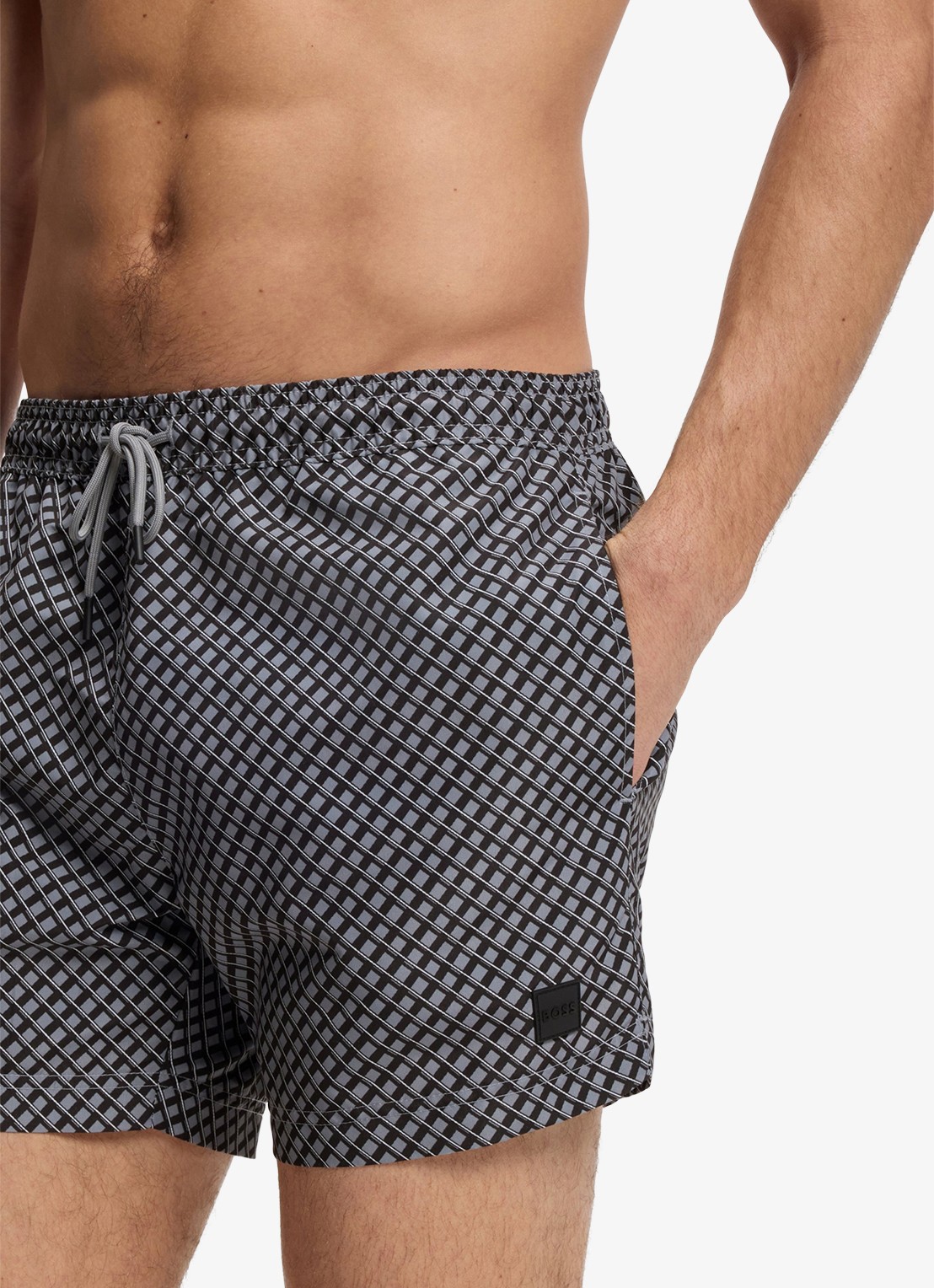 BOSS Zwemshort met microprint en logopatch - detail 4 open grey-079 / grijs