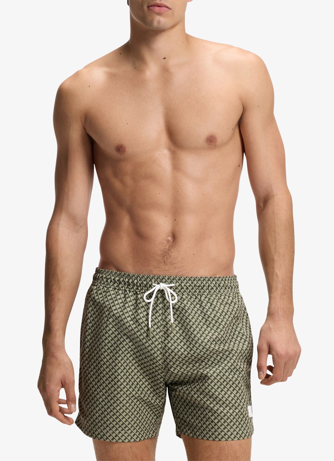 BOSS Zwemshort met microprint en logopatch - voorkant 2 dark beige-254 / beige