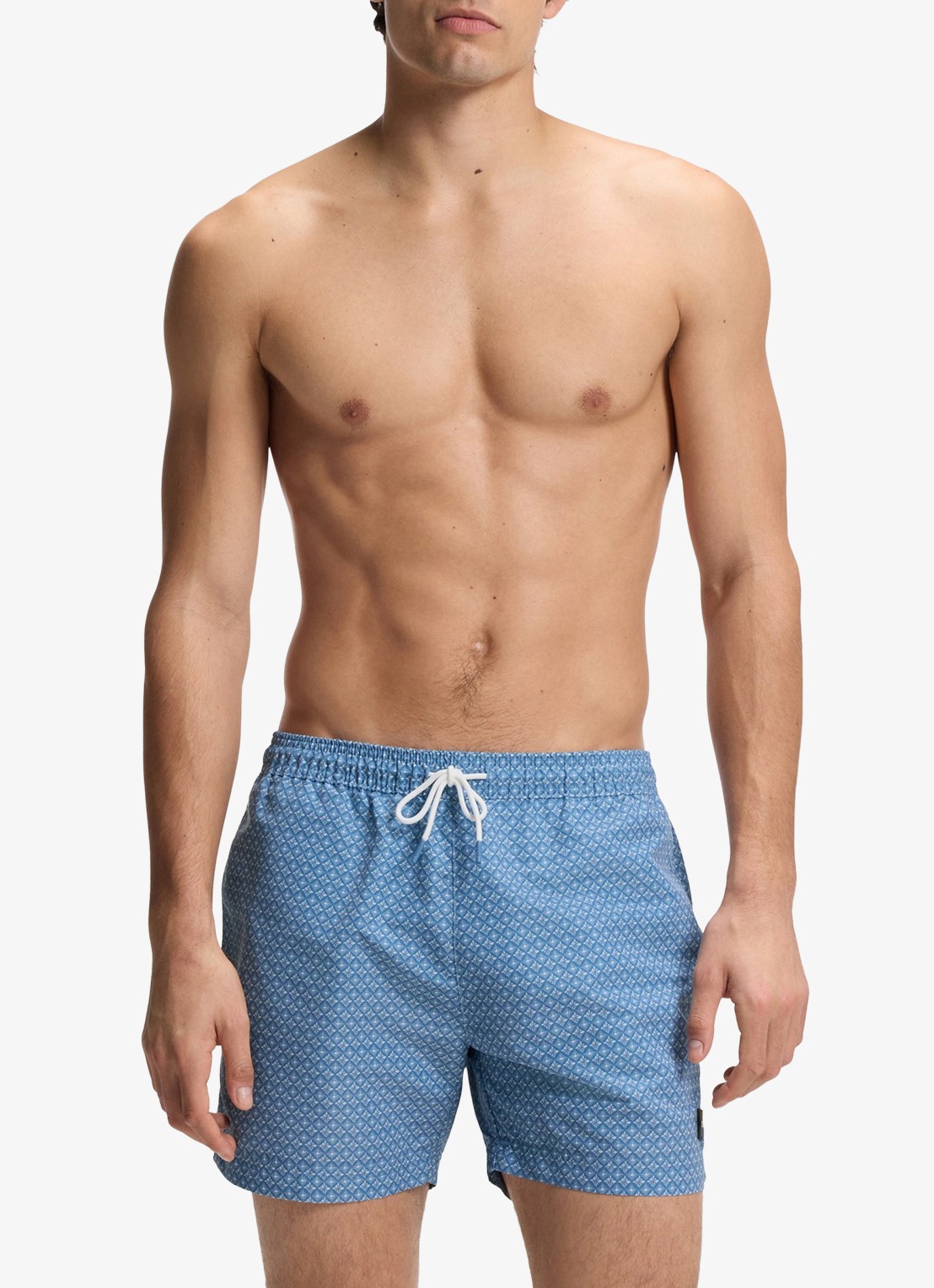 BOSS Zwemshort met microprint en logopatch - voorkant 3 light/pastel blue-458 / blauw