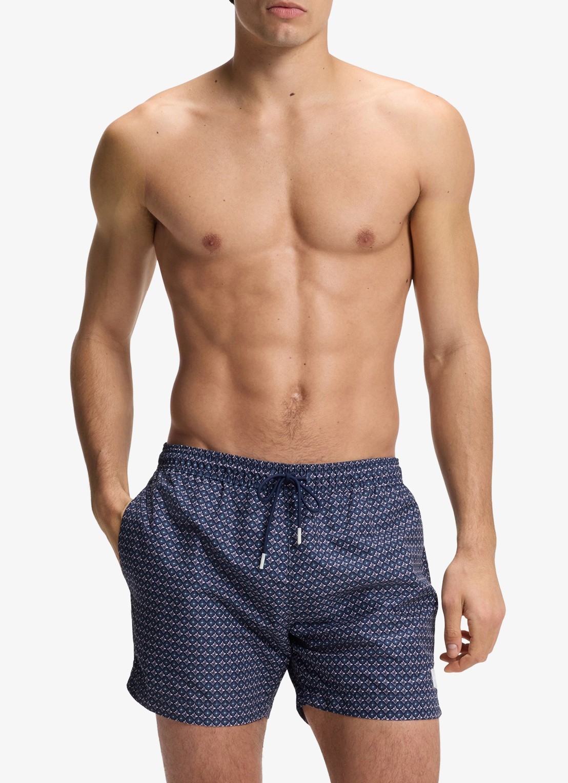 BOSS Zwemshort met microprint en logopatch - voorkant 3 bright pink-672 / roze
