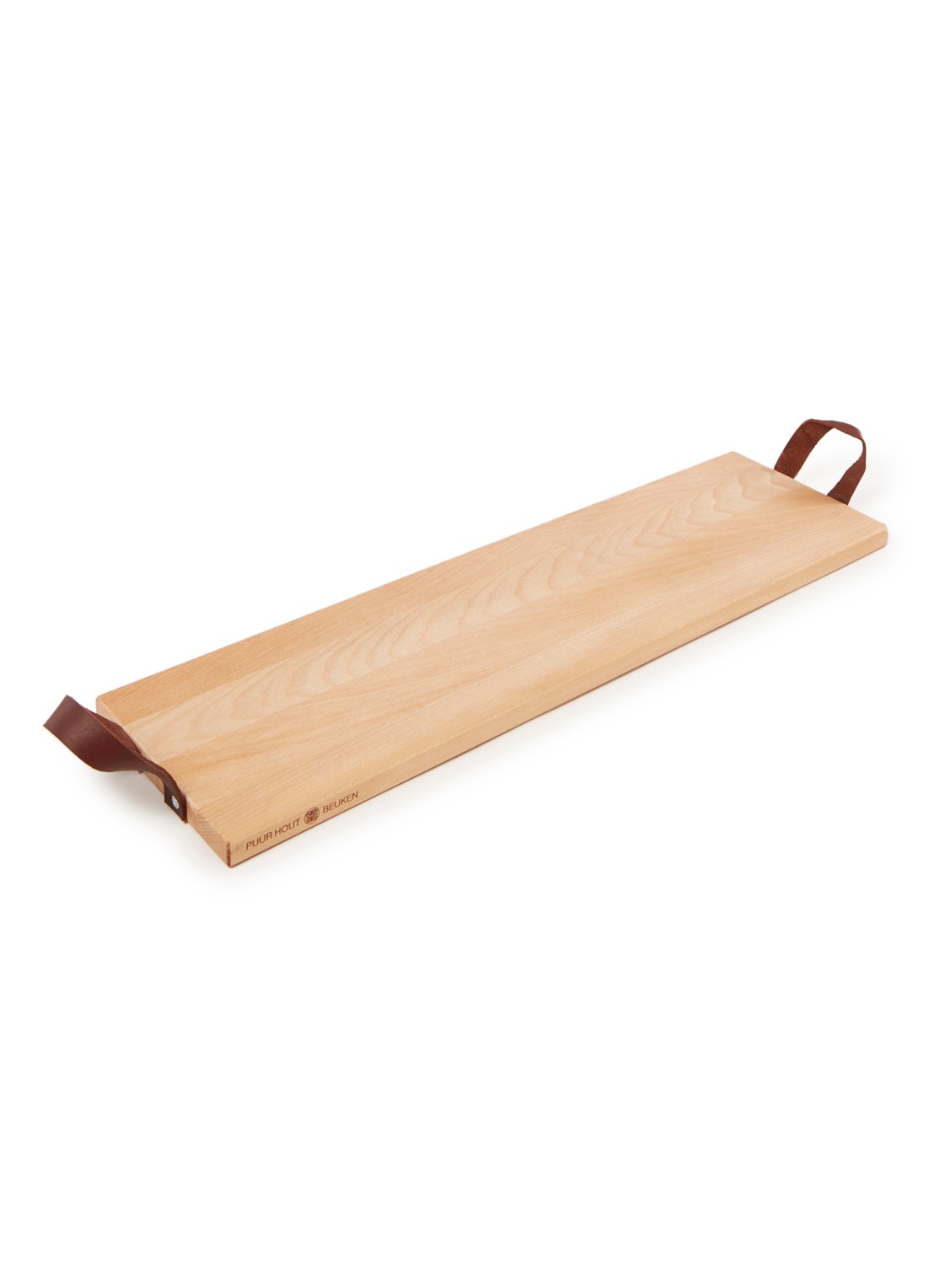 Bowls and Dishes Puur Hout dienblad van beukenhout met leren handgrepen - voorkant beige