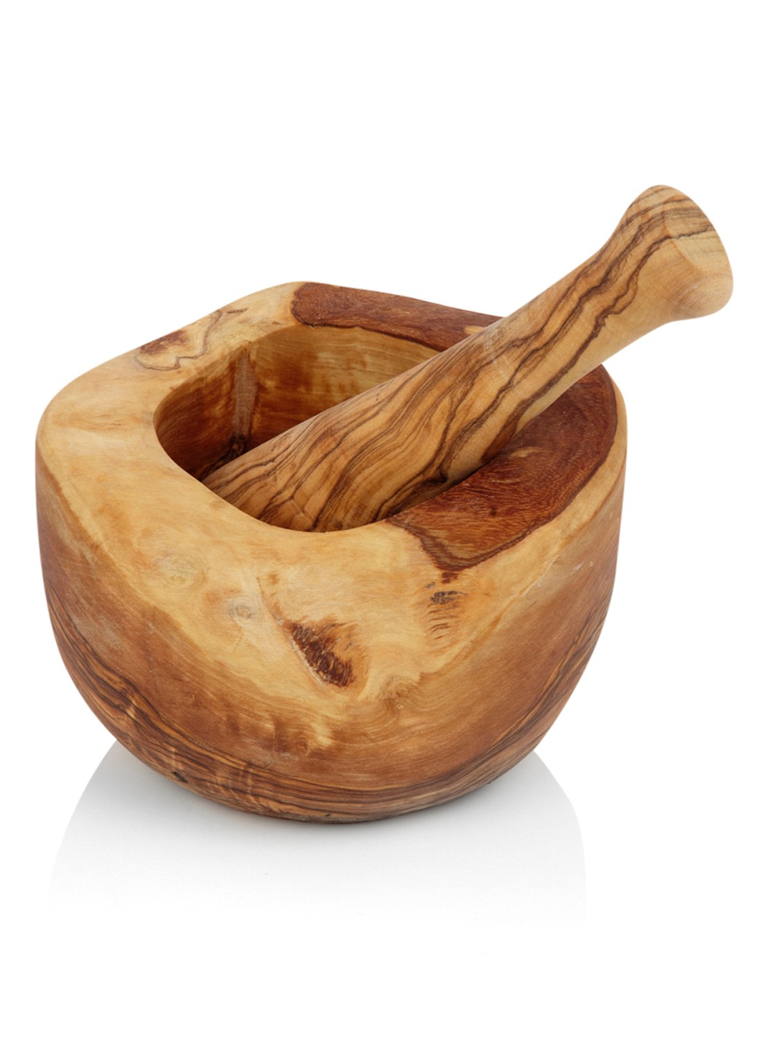 Bowls and Dishes Vijzel met stamper van olijfhout 14 cm - voorkant camel