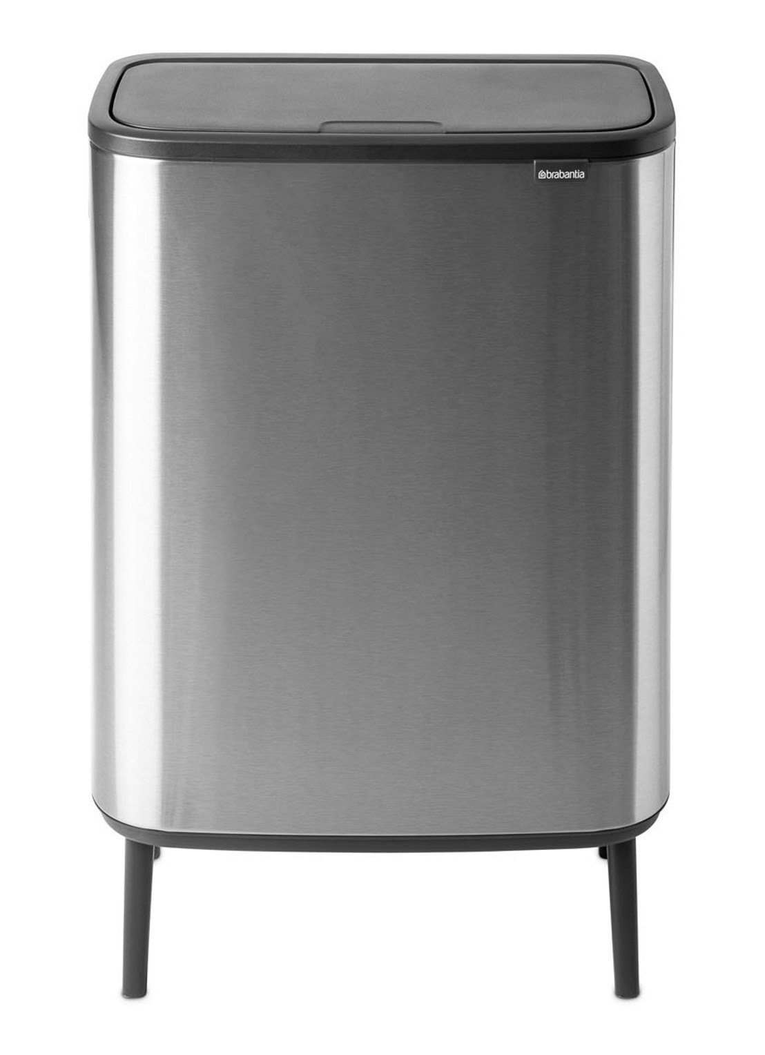 Brabantia Bo Touch Bin Hi  duo prullenbak met deksel op pootjes 2 x 30 liter - voorkant zilver