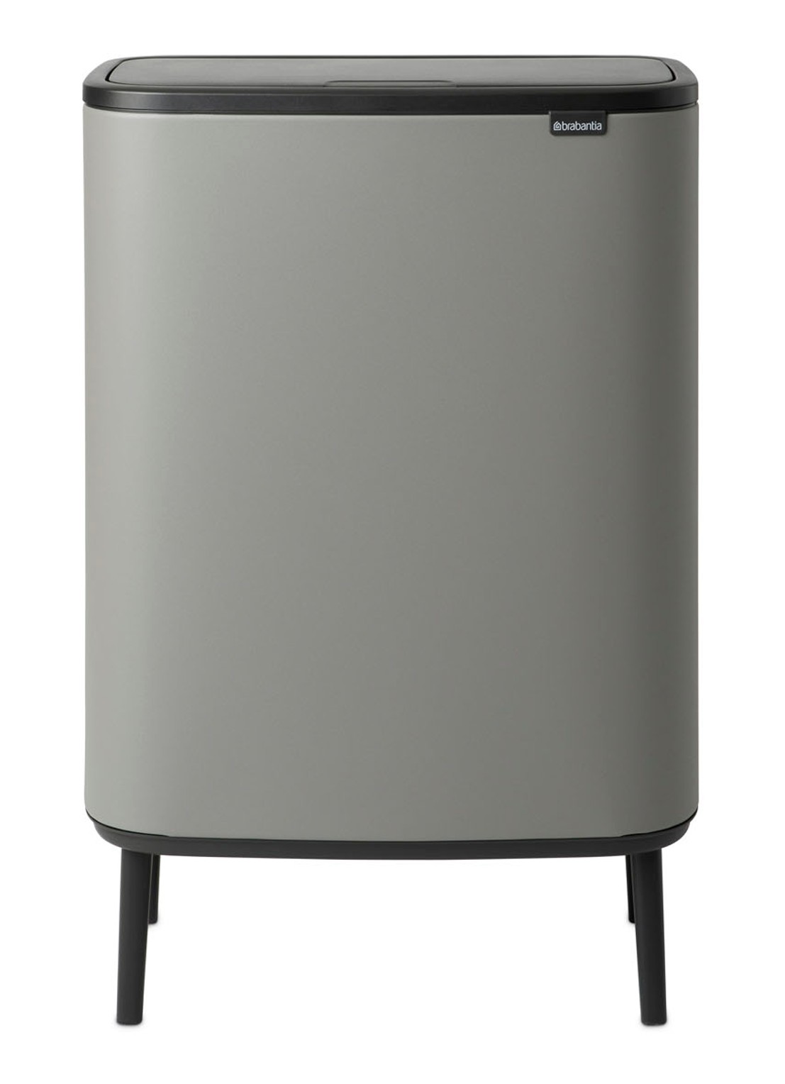 Brabantia Bo Touch Bin Hi prullenbak met deksel op pootjes 60 liter - voorkant grijs