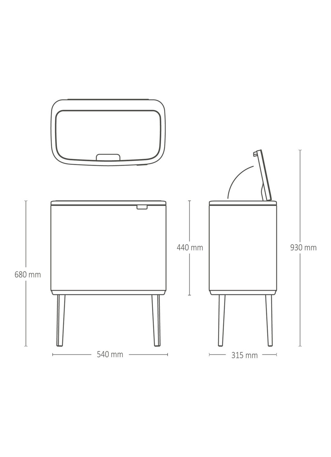 Brabantia Bo Touch Bin  prullenbak met deksel op pootjes 3 x 11 liter - detail 3 wit