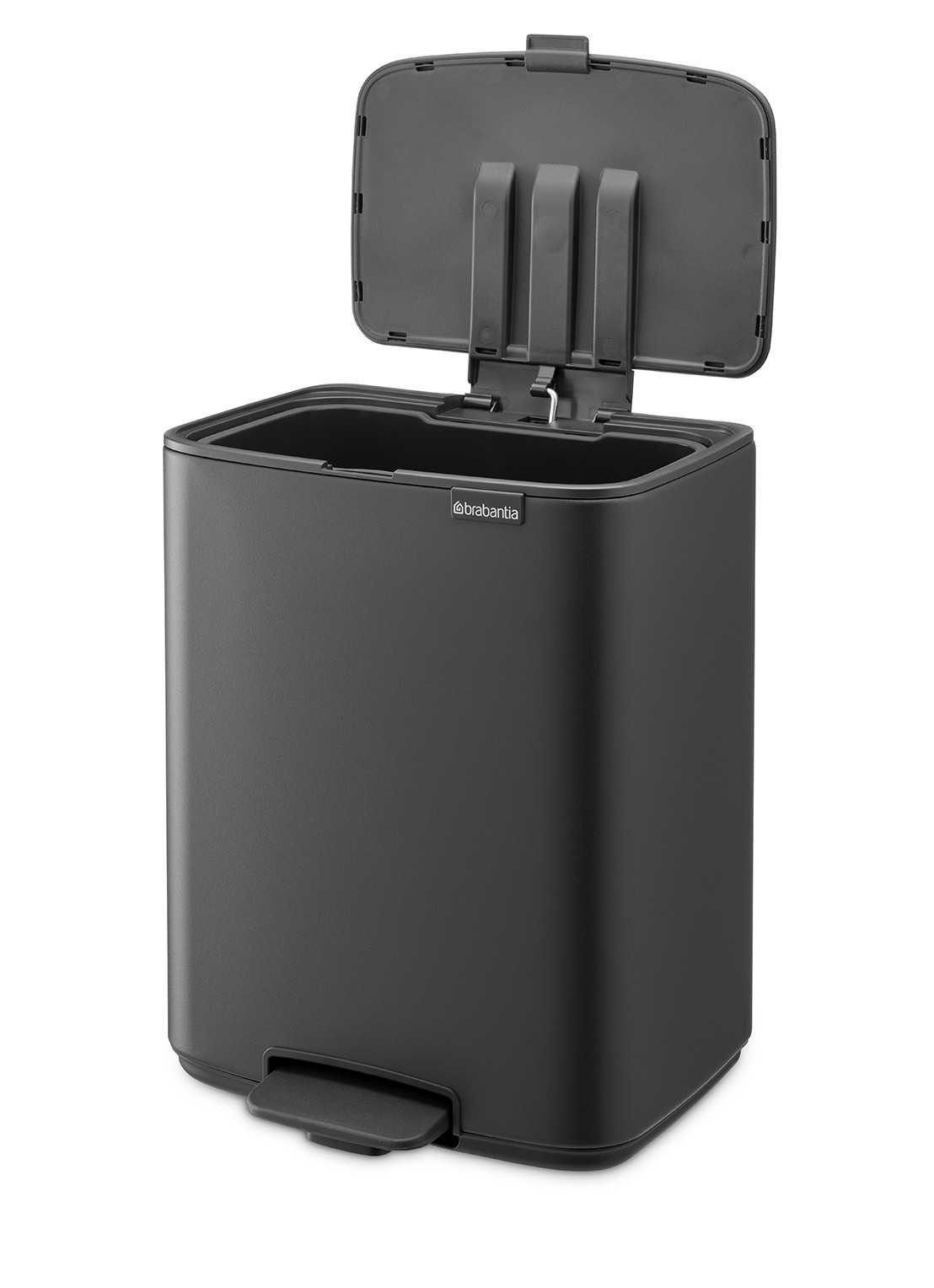 Brabantia Bo Touch Bin  prullenbak met deksel op pootjes 3 x 11 liter - achterkant grijs