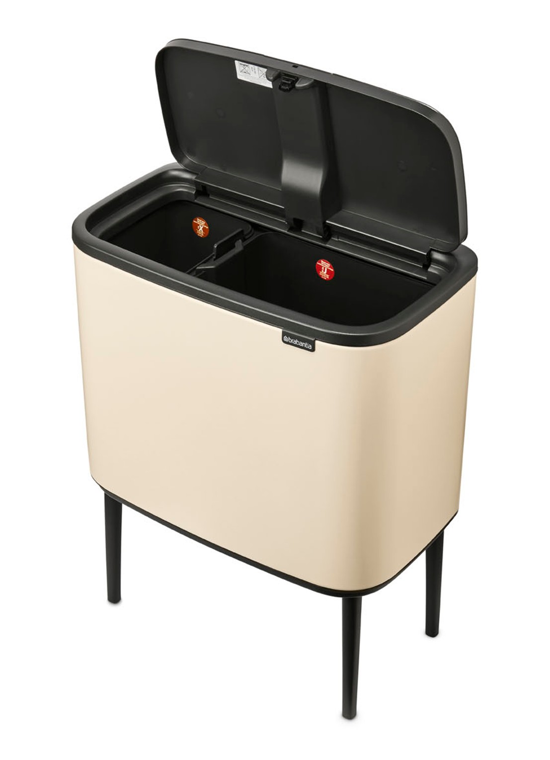 Brabantia Bo Touch Bin recyling duo prullenbak met deksel op pootjes 11 + 23 liter - voorkant 2 gebroken wit