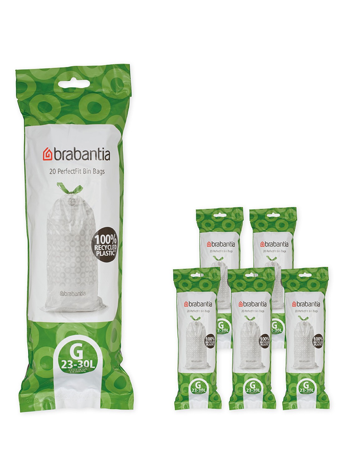 Brabantia Perfect Fit afvalzak code G 23 - 30 liter 6 x 20 stuks - voorkant wit