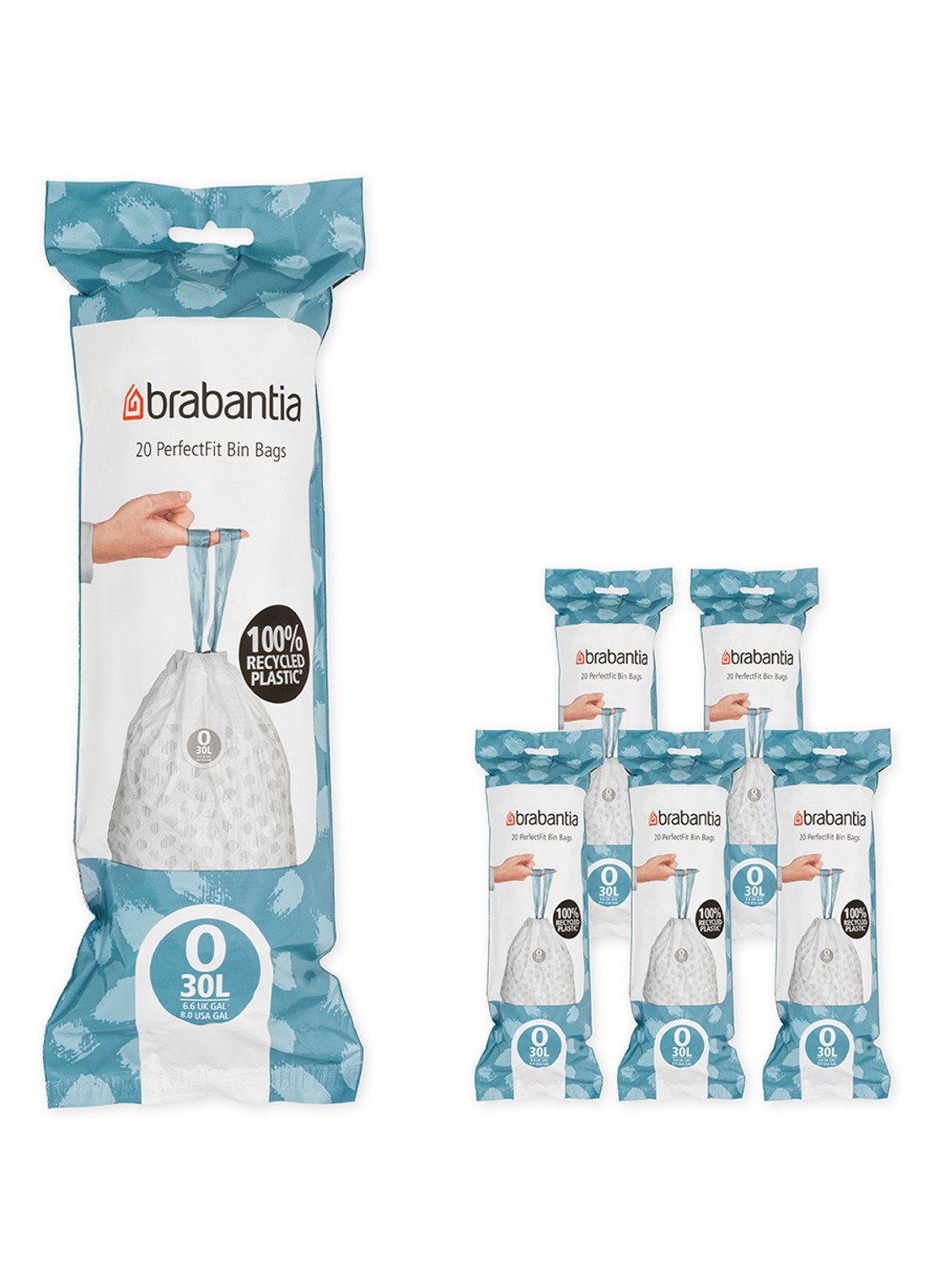 Brabantia Perfect Fit afvalzak code O 30 liter 6 x 20 stuks - voorkant wit
