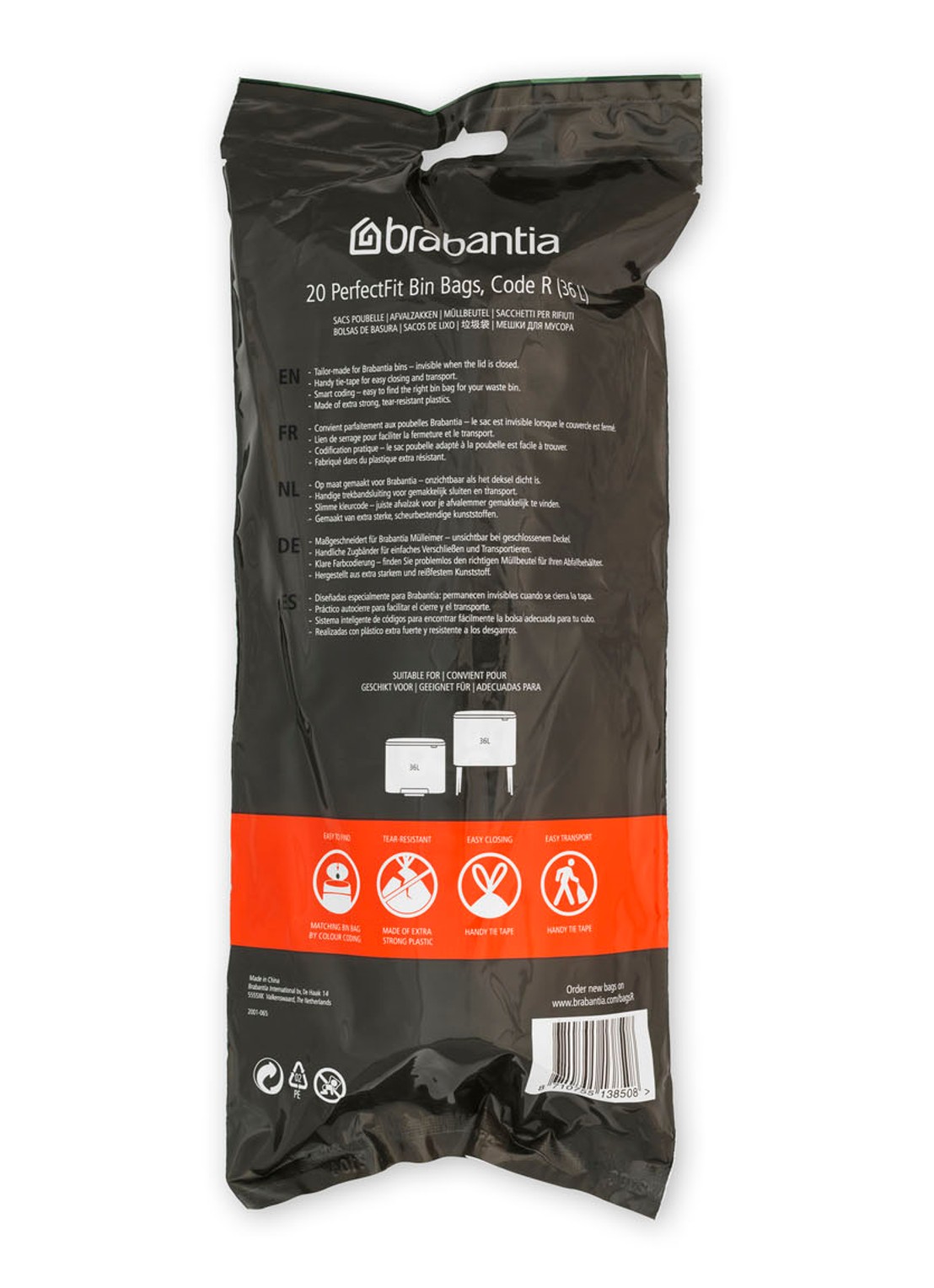 Brabantia Perfect Fit afvalzak code R 36 liter 6 x 20 stuks - detail wit