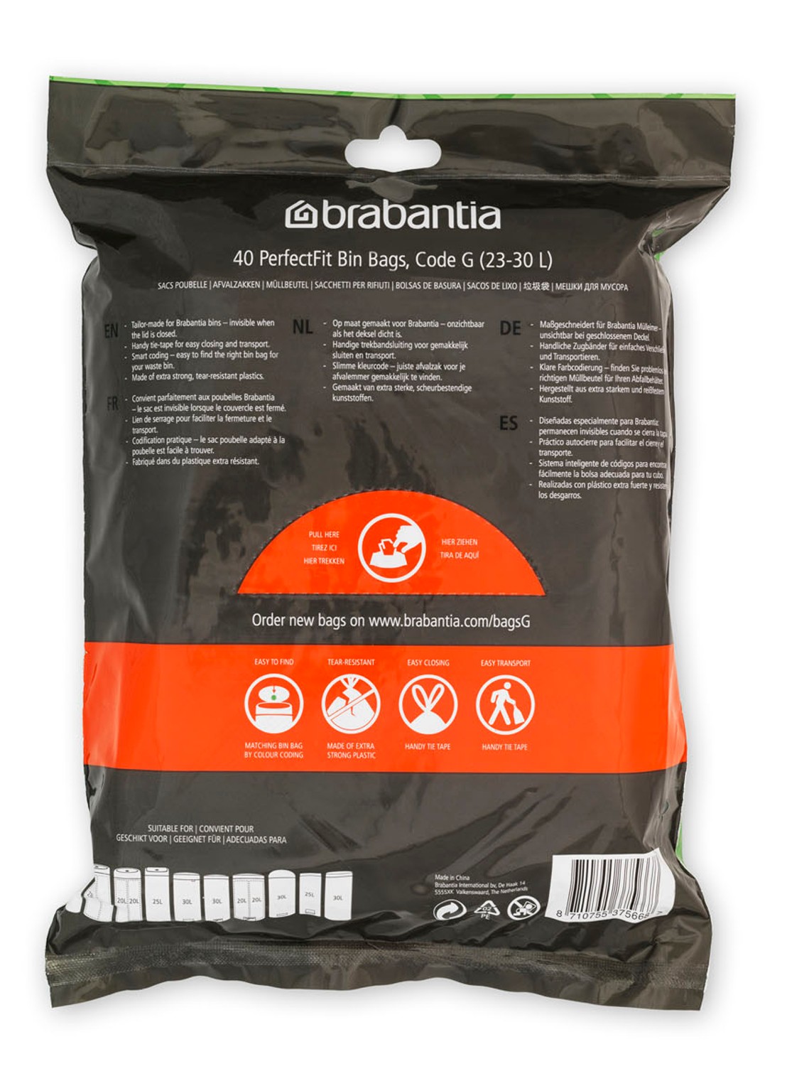 Brabantia Perfect Fit afvalzakken code G 23-30 L 40 stuks - voorkant 6 wit