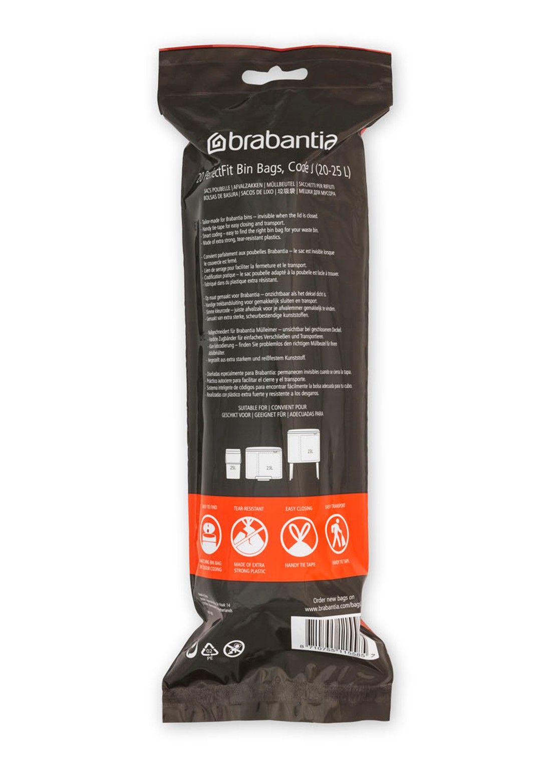 Brabantia PerfectFit afvalzak code J 20 - 25 liter 6 x 20 stuks - detail wit
