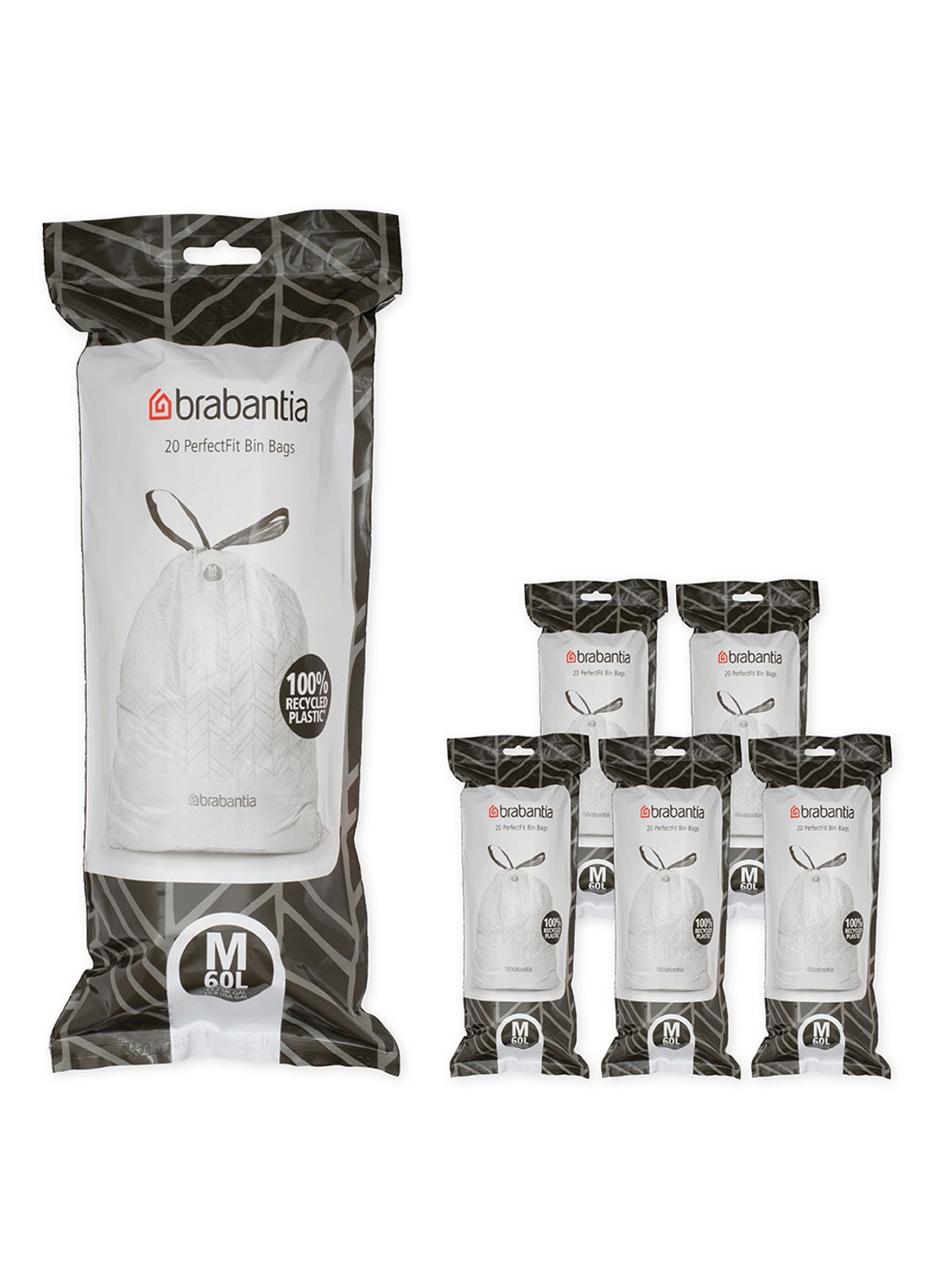 Brabantia  PerfectFit afvalzak code M 60 liter 6 x 20 stuks - voorkant wit