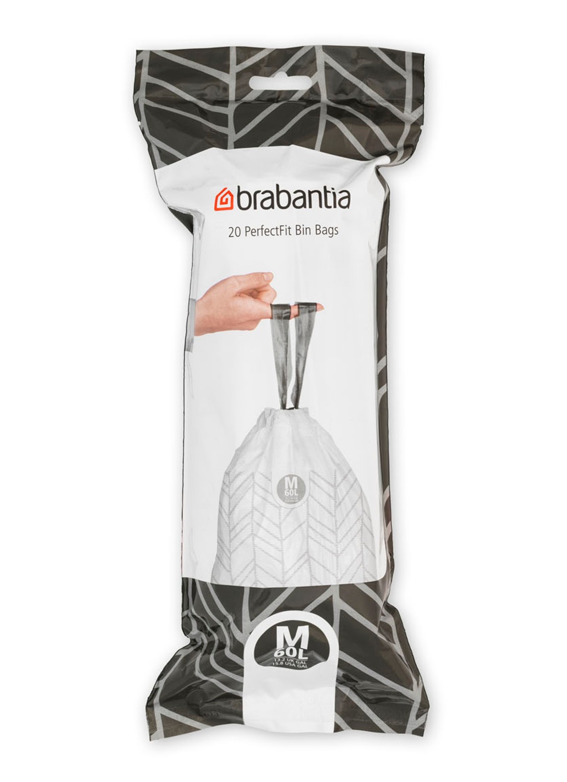 Brabantia  PerfectFit afvalzak code M 60 liter 6 x 20 stuks - voorkant 2 wit
