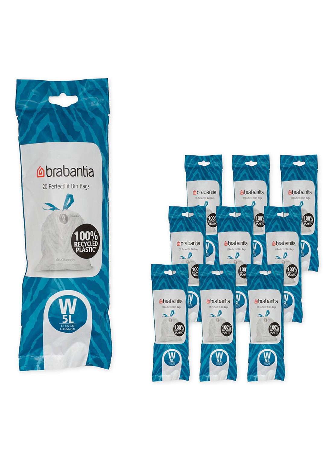 Brabantia PerfectFit afvalzak code W 5 liter 10 stuks - voorkant wit