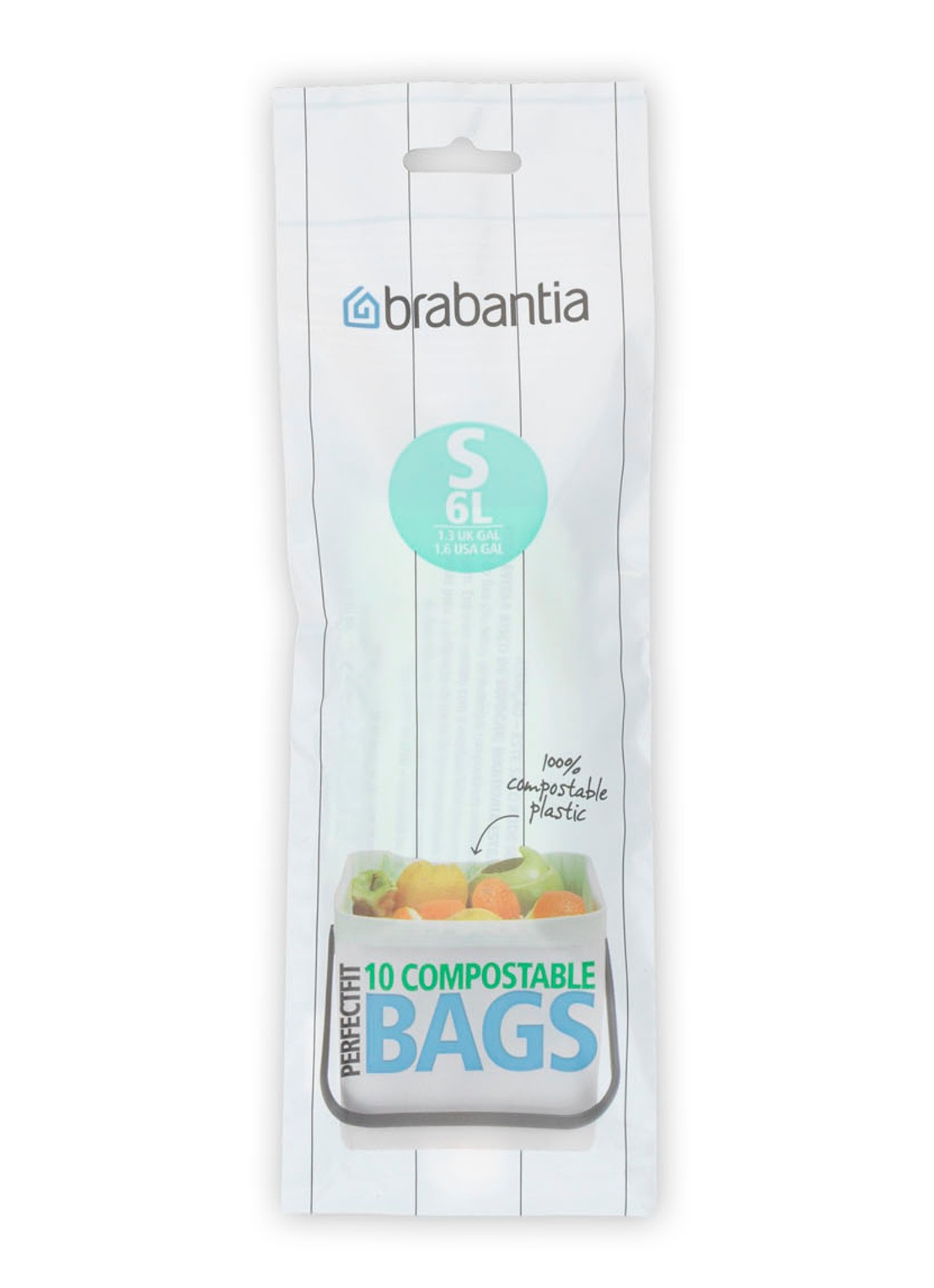 Brabantia PerfectFit Compostable S 6L vuilniszakken 10 stuks - voorkant 5 wit